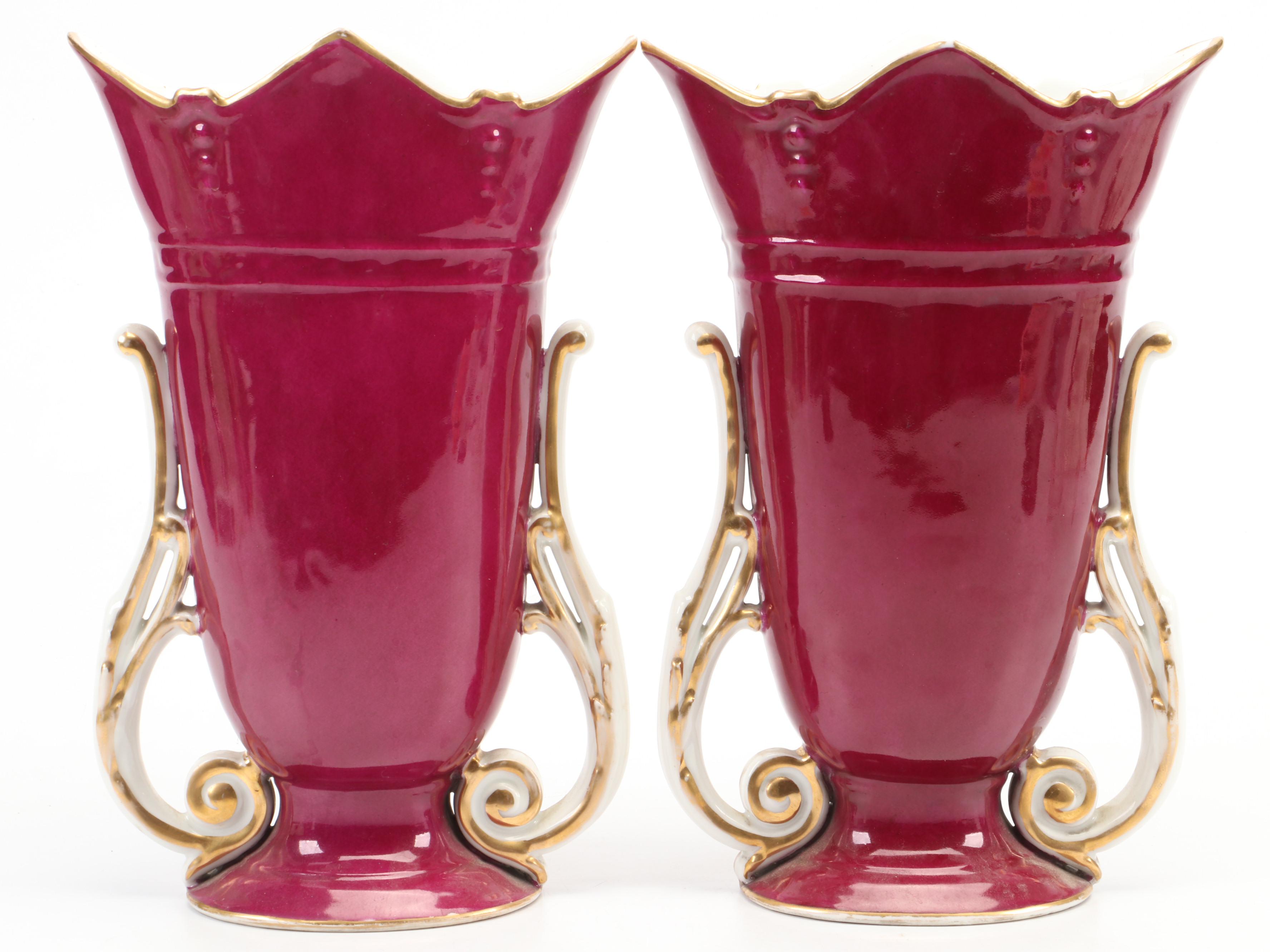 Pair of French Style Porcelain Mantel Vases, 20th Century