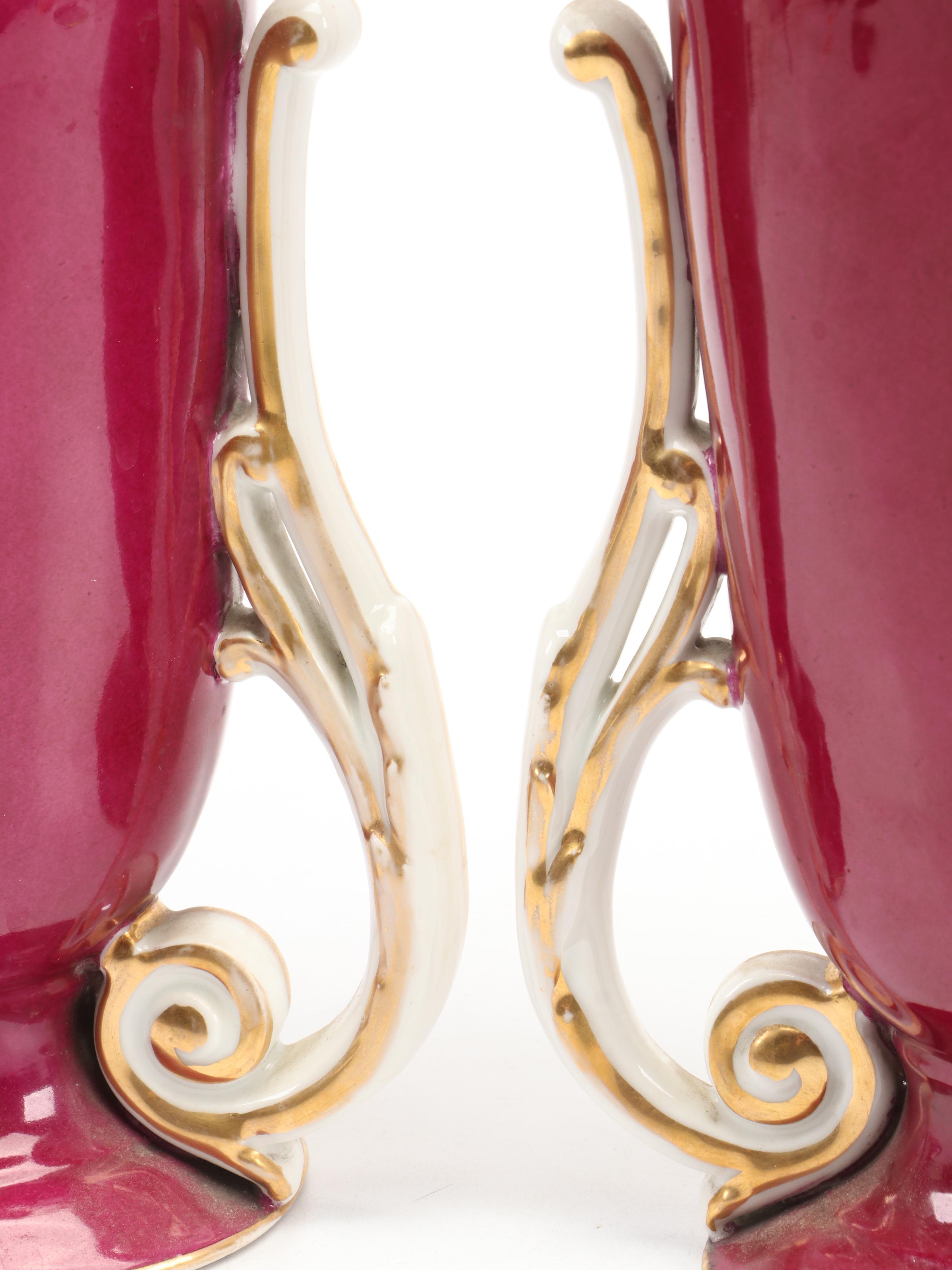 Pair of French Style Porcelain Mantel Vases, 20th Century