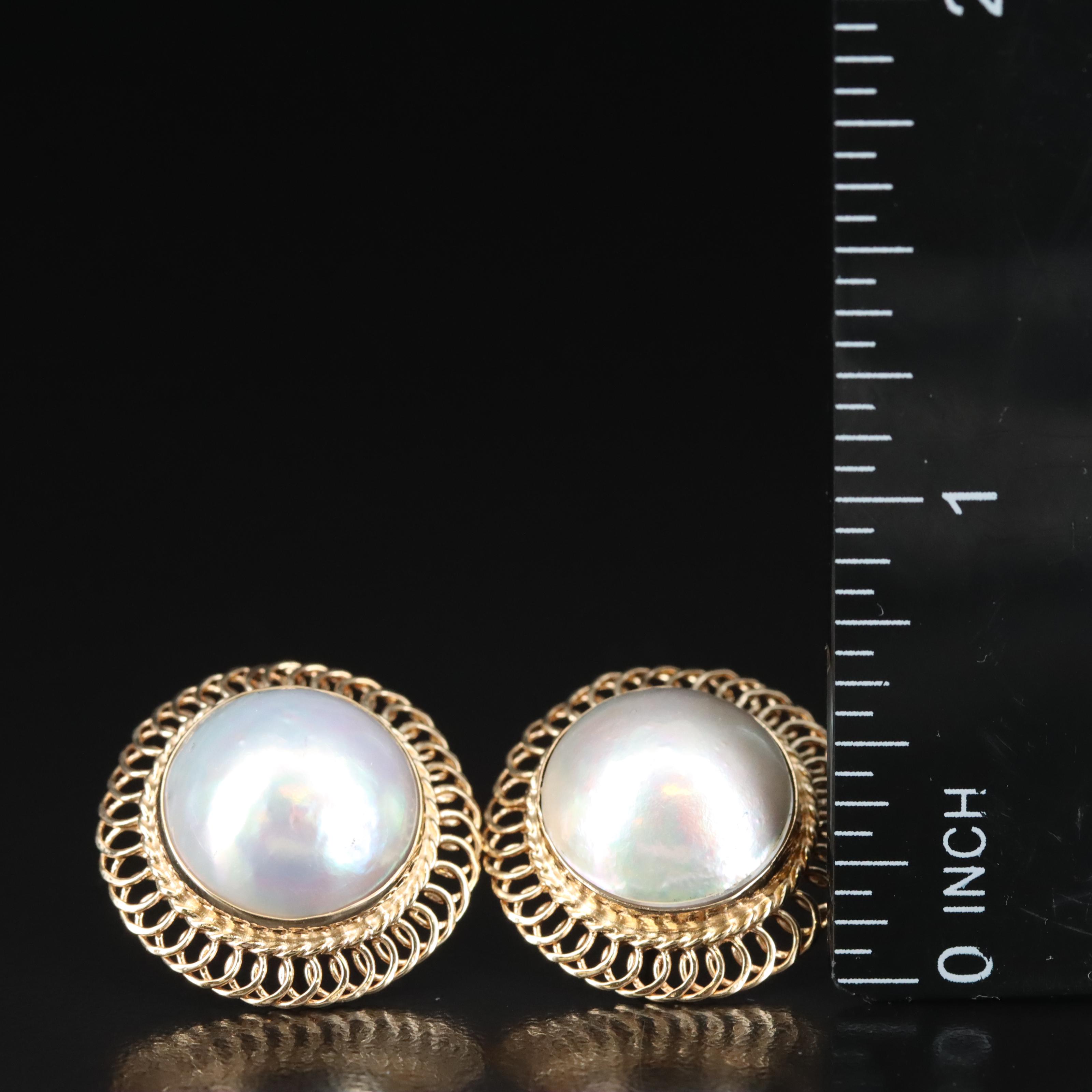 14K Mabé Pearl Button Earrings