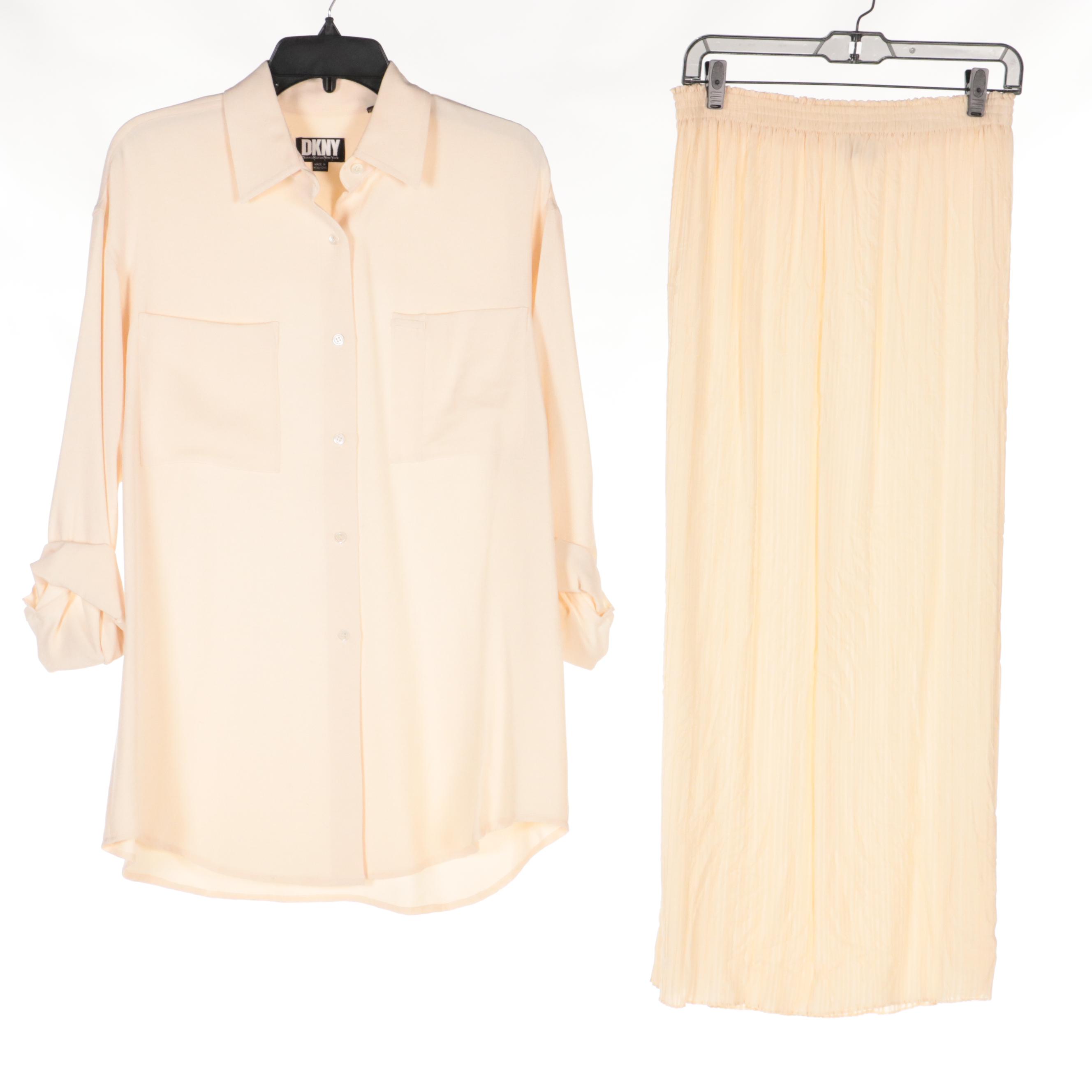 DKNY Pants, Pleated Silk Pants, and Button-Up Shirt, and Other Pleated Skirt