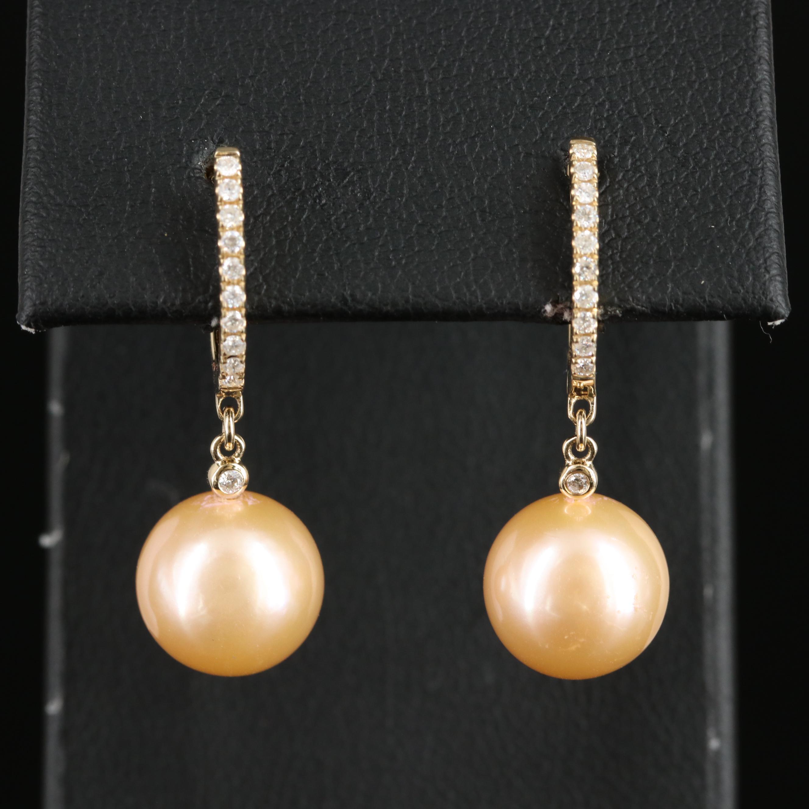 EFFY 14K 10.50 MM Pearl and Diamond Drop Earrings