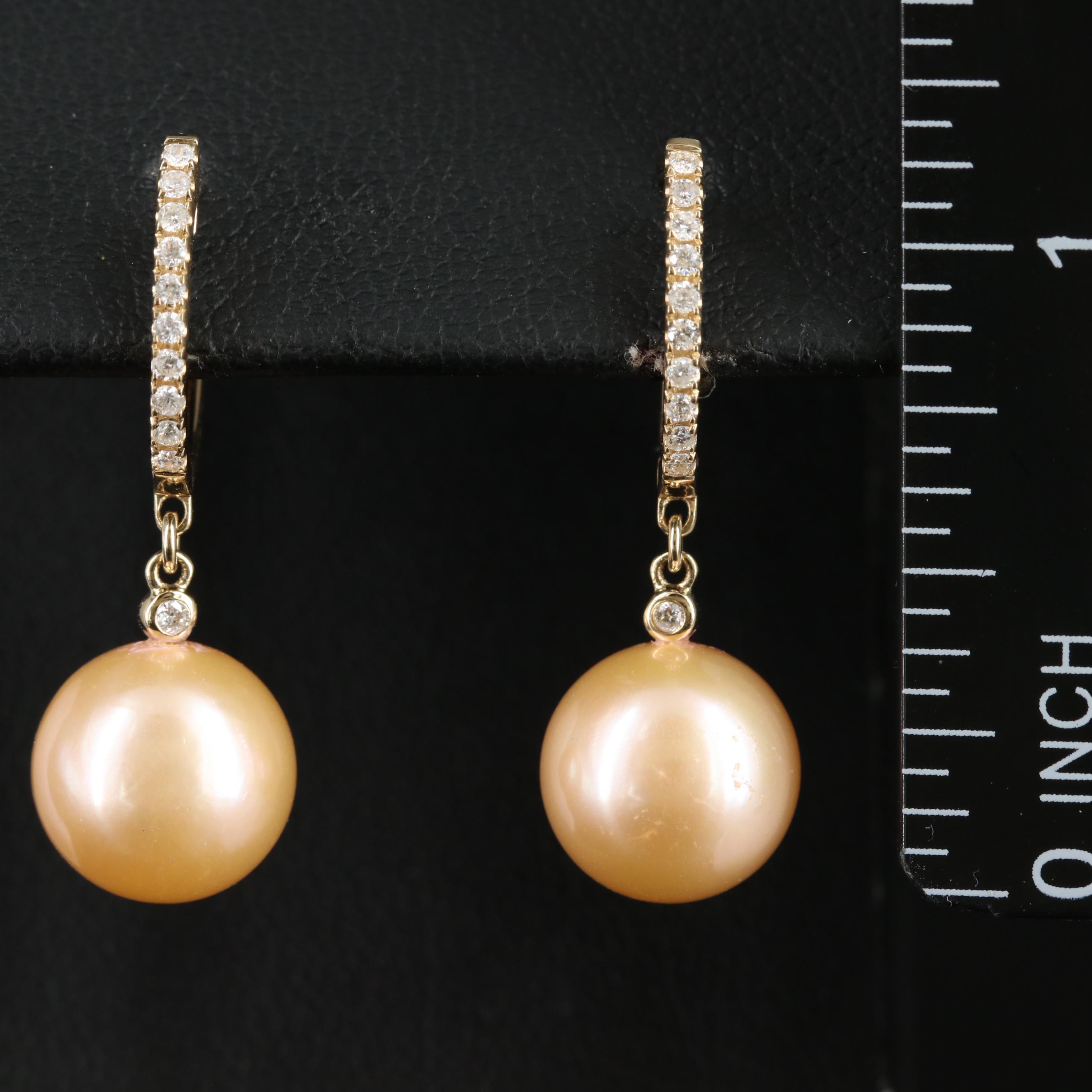 EFFY 14K 10.50 MM Pearl and Diamond Drop Earrings