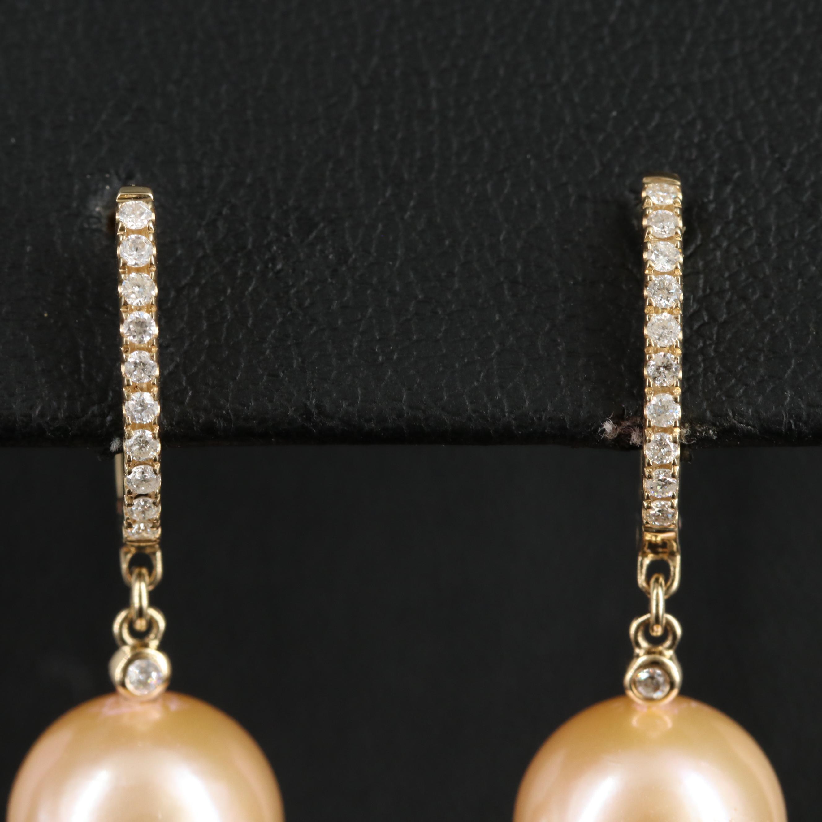 EFFY 14K 10.50 MM Pearl and Diamond Drop Earrings
