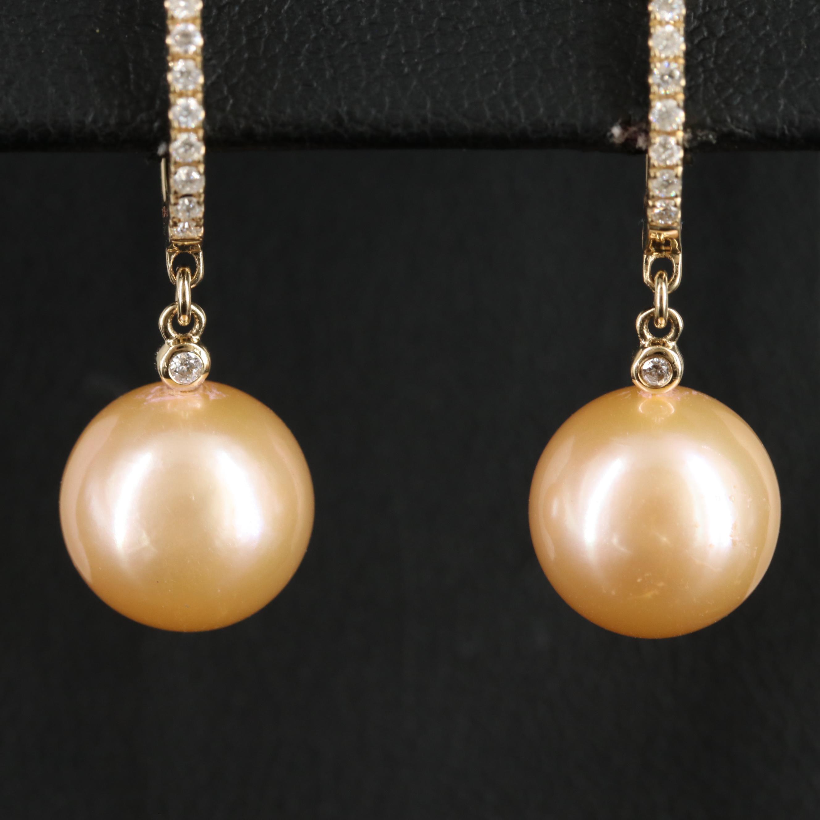 EFFY 14K 10.50 MM Pearl and Diamond Drop Earrings