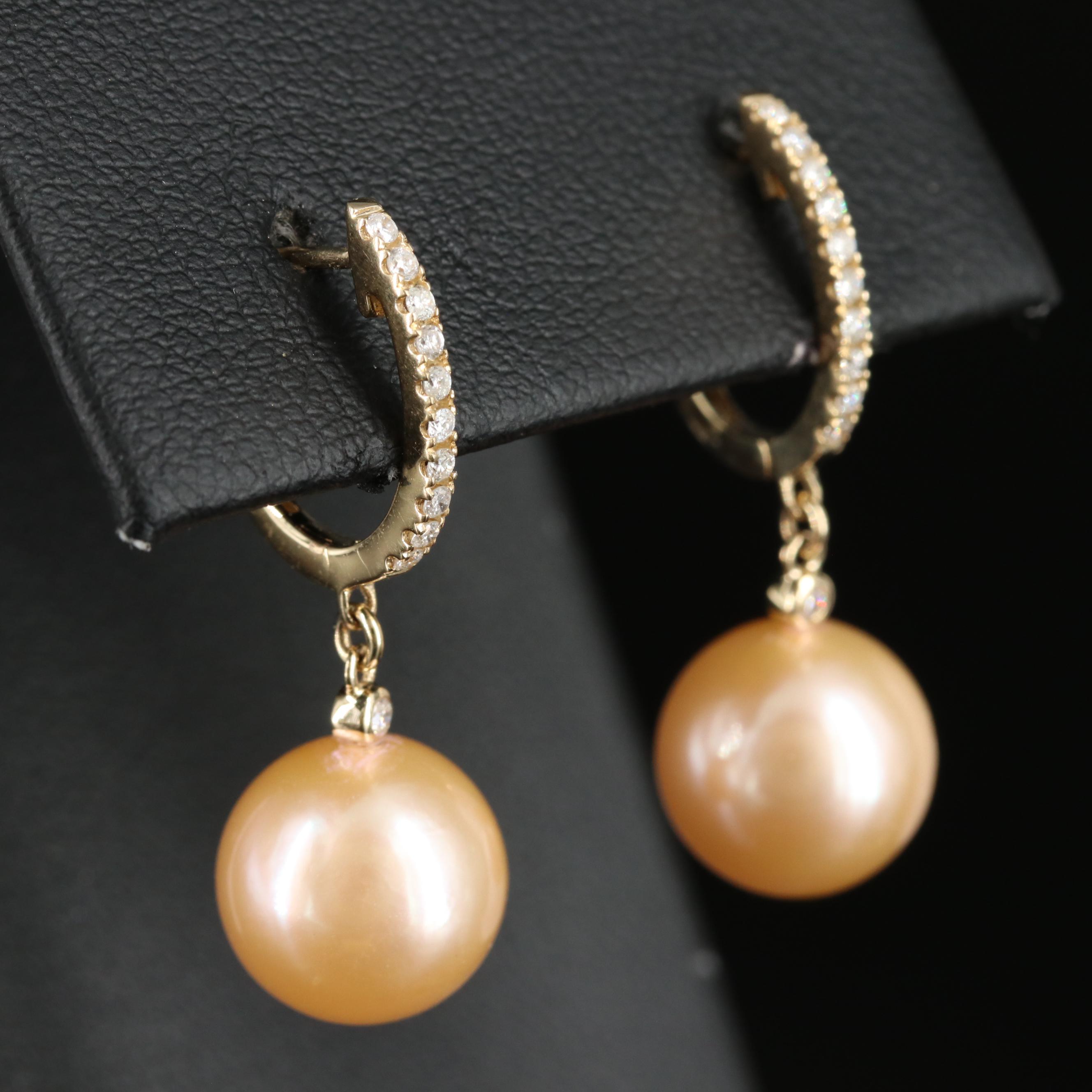EFFY 14K 10.50 MM Pearl and Diamond Drop Earrings