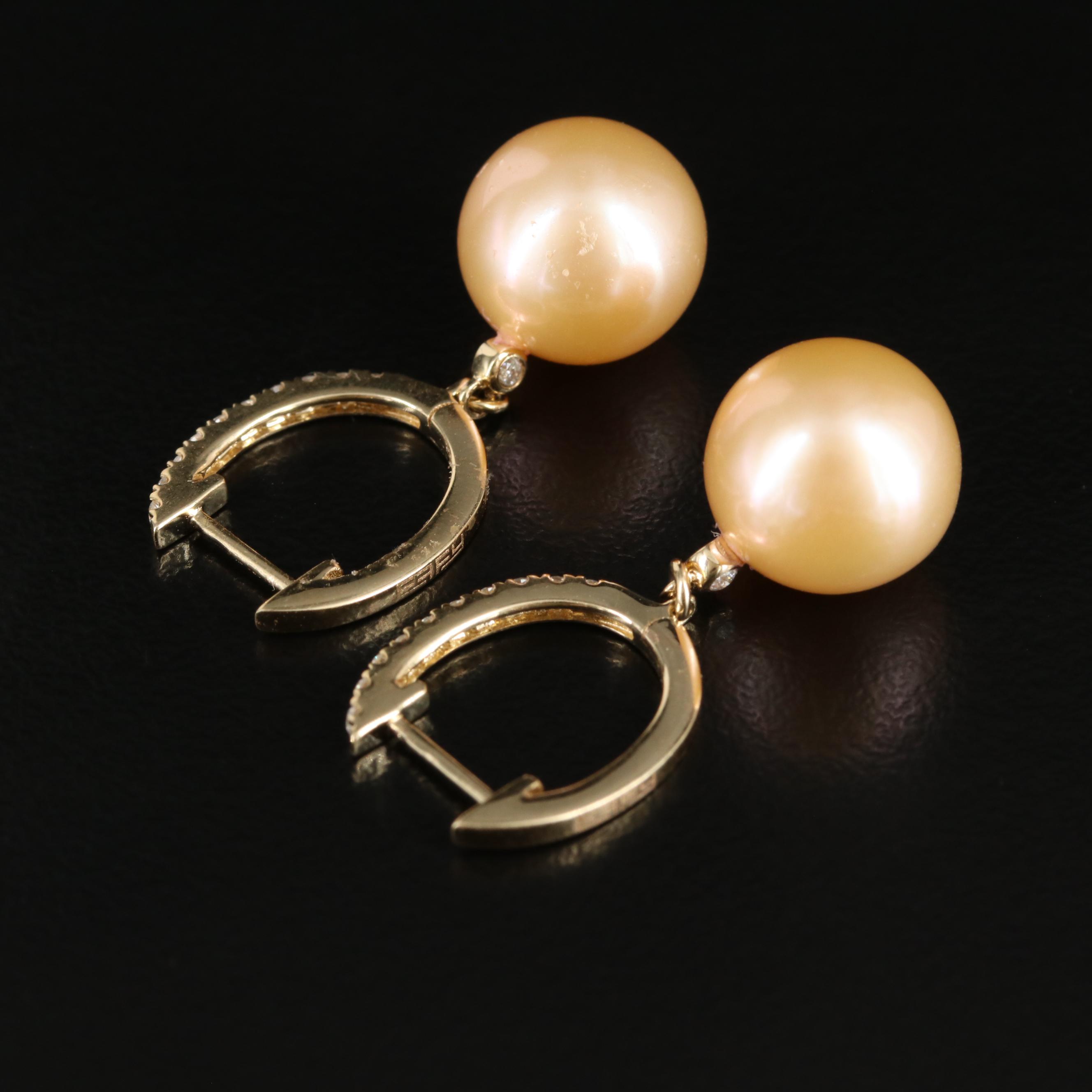 EFFY 14K 10.50 MM Pearl and Diamond Drop Earrings