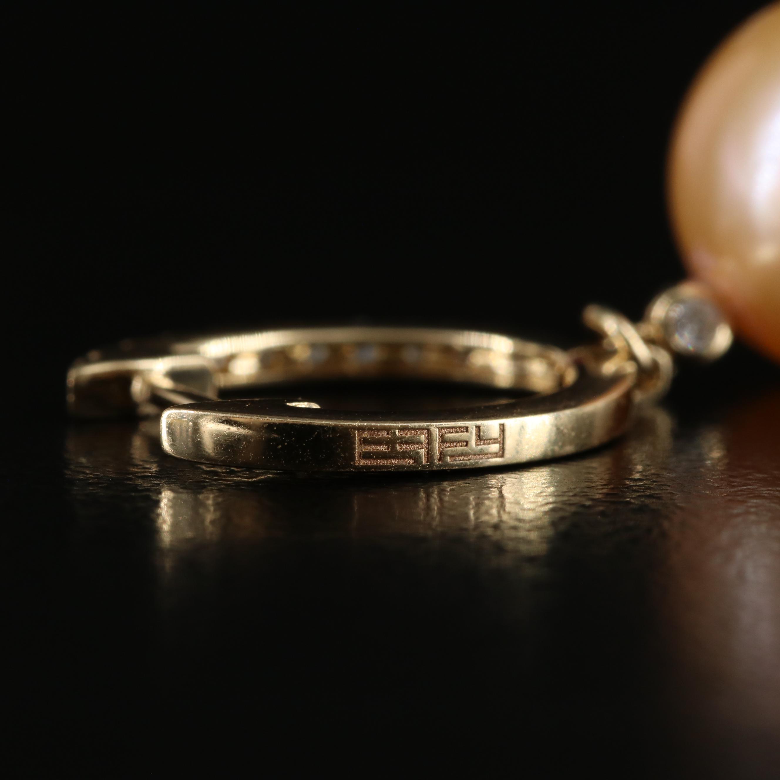 EFFY 14K 10.50 MM Pearl and Diamond Drop Earrings