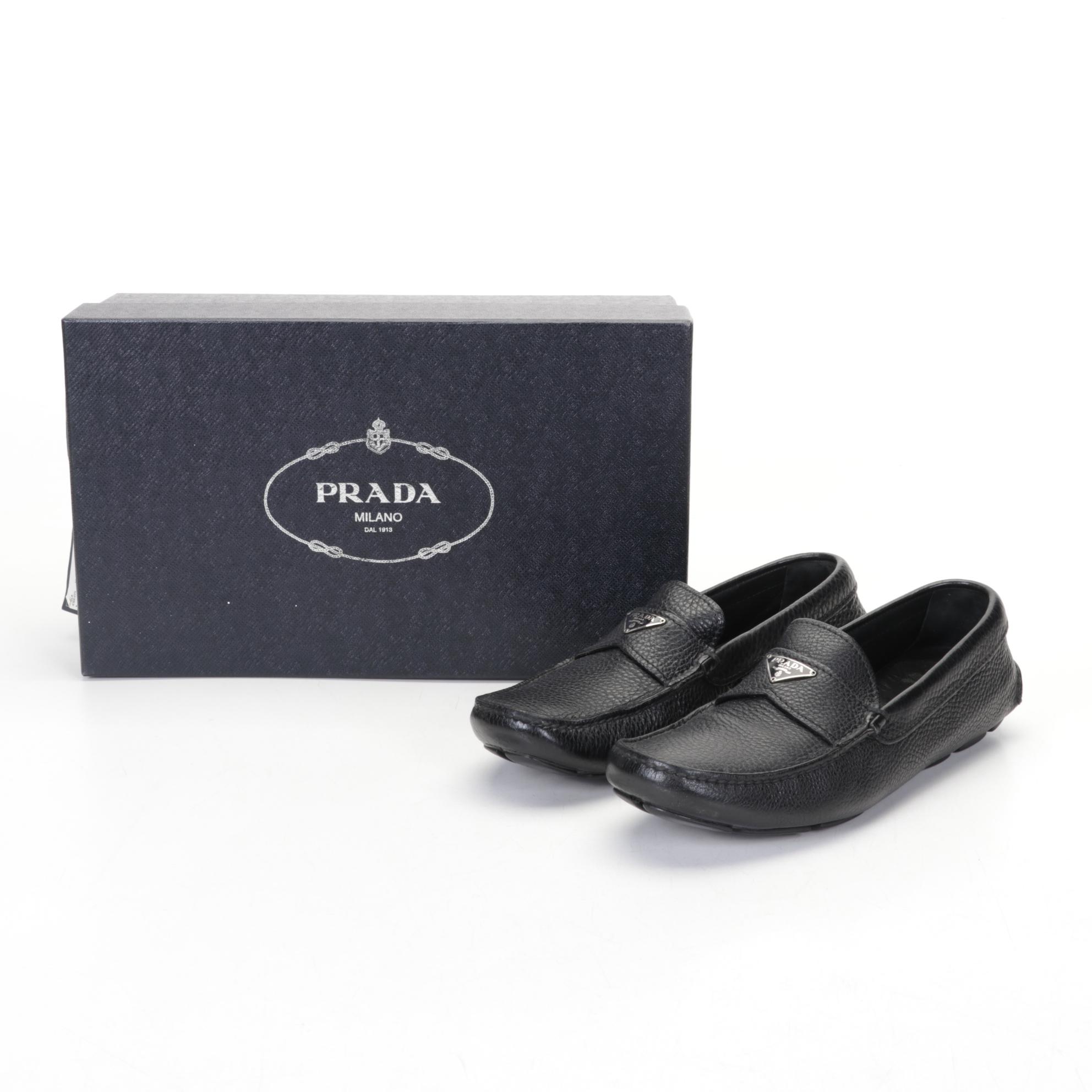 Prada "Daino 1" Men's Black Leather Loafers