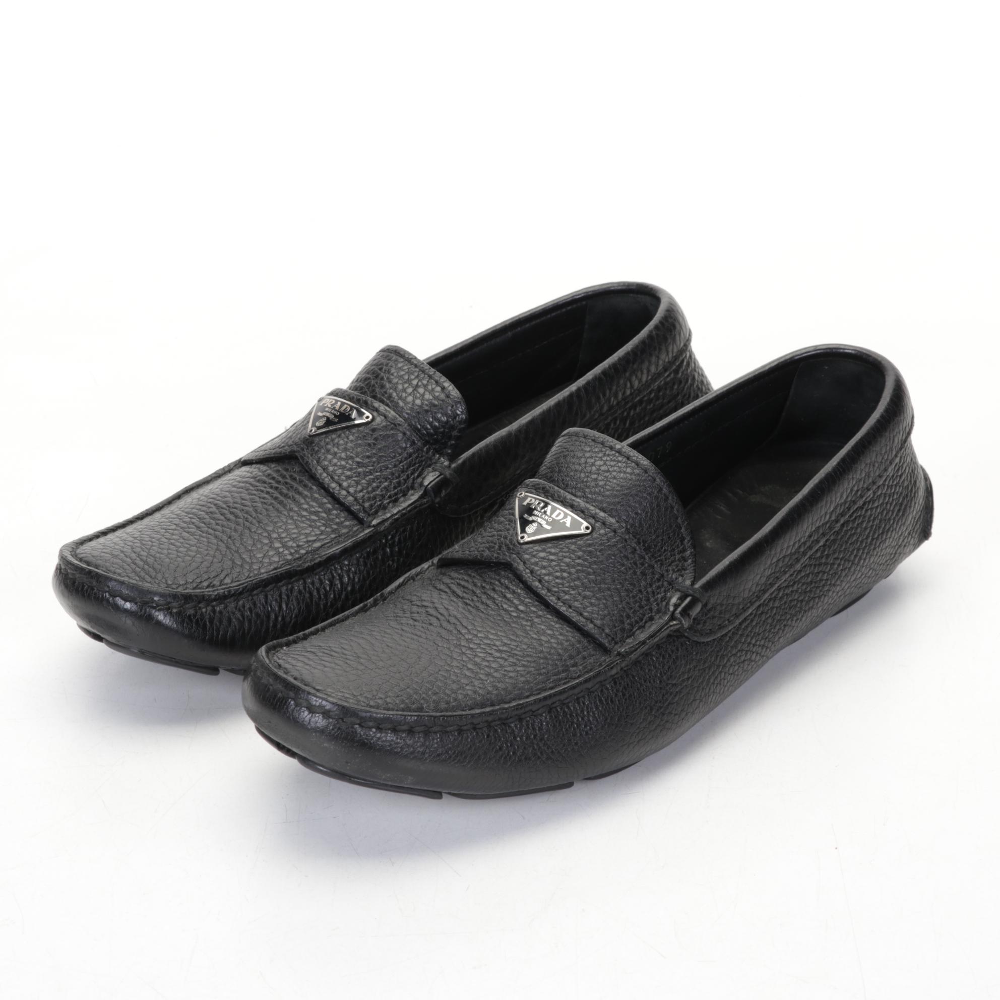 Prada "Daino 1" Men's Black Leather Loafers