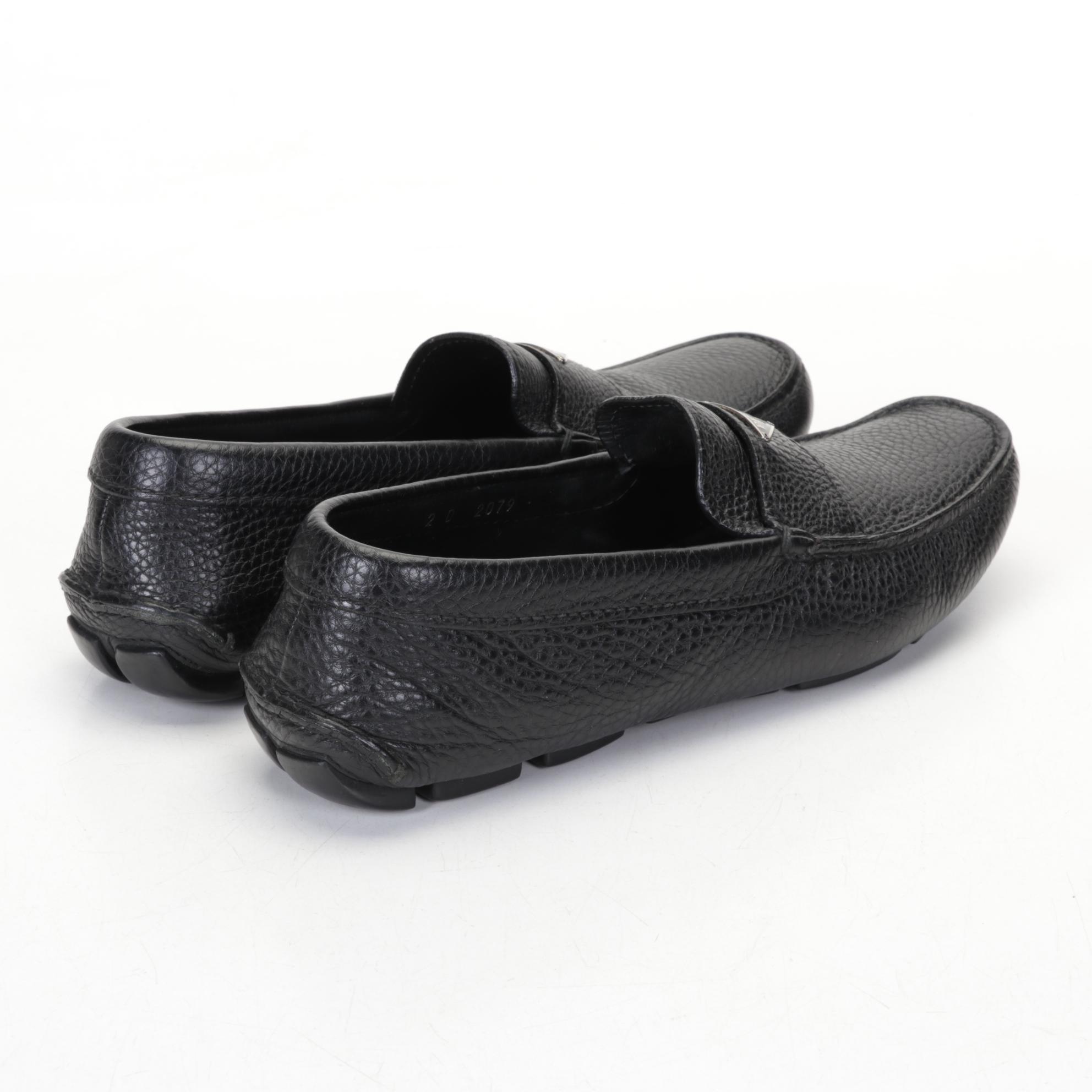 Prada "Daino 1" Men's Black Leather Loafers