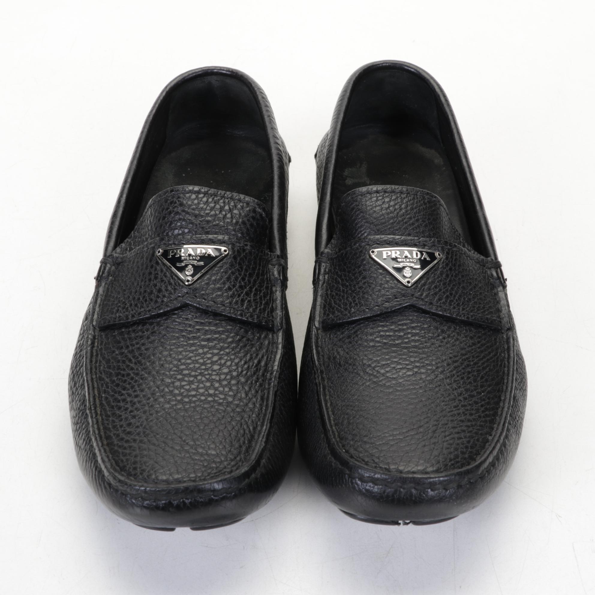 Prada "Daino 1" Men's Black Leather Loafers