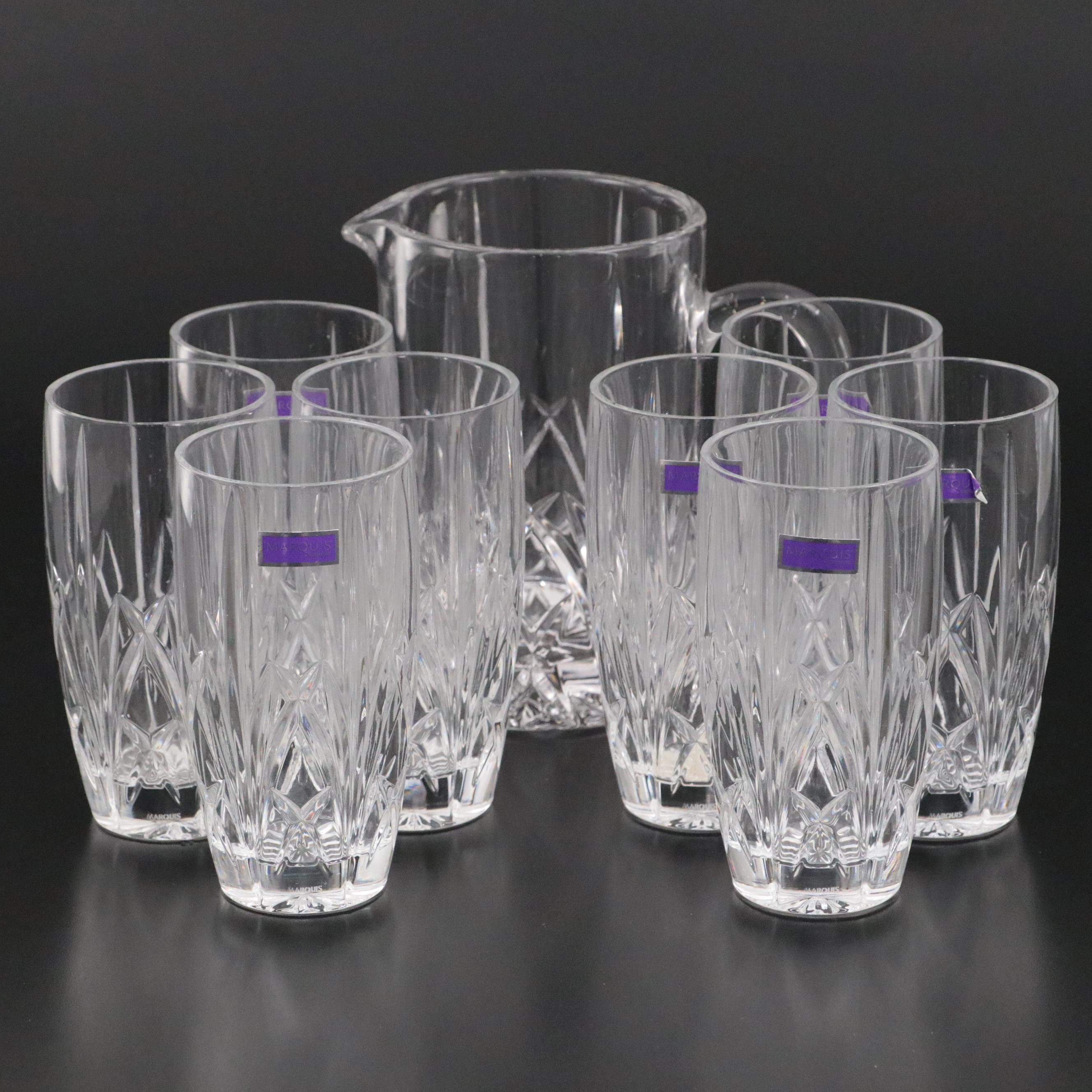 Marquis by Waterford "Brookside" Crystal Pitcher and Highball Glasses