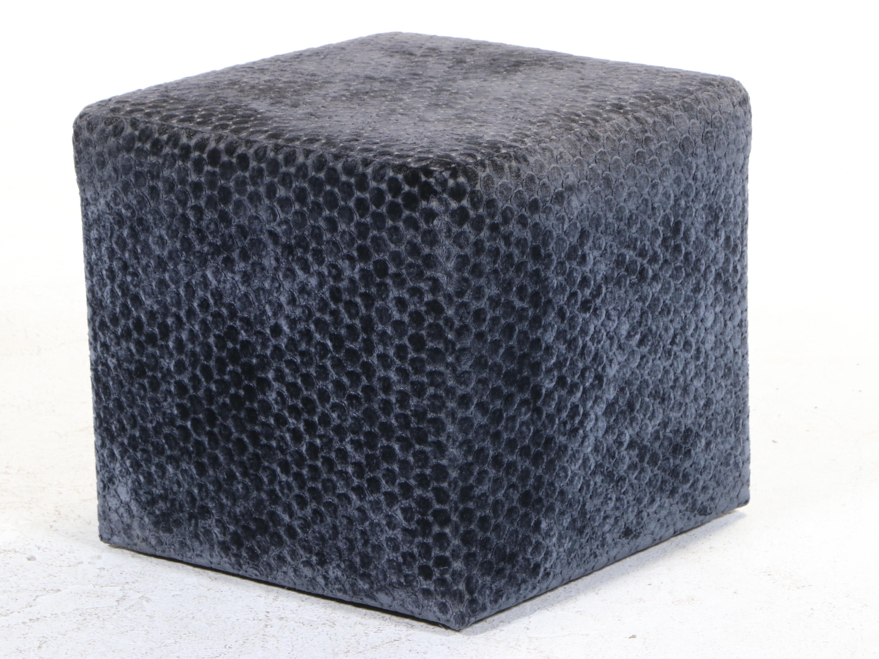 Pair of Chenille Upholstered Cube Ottomans