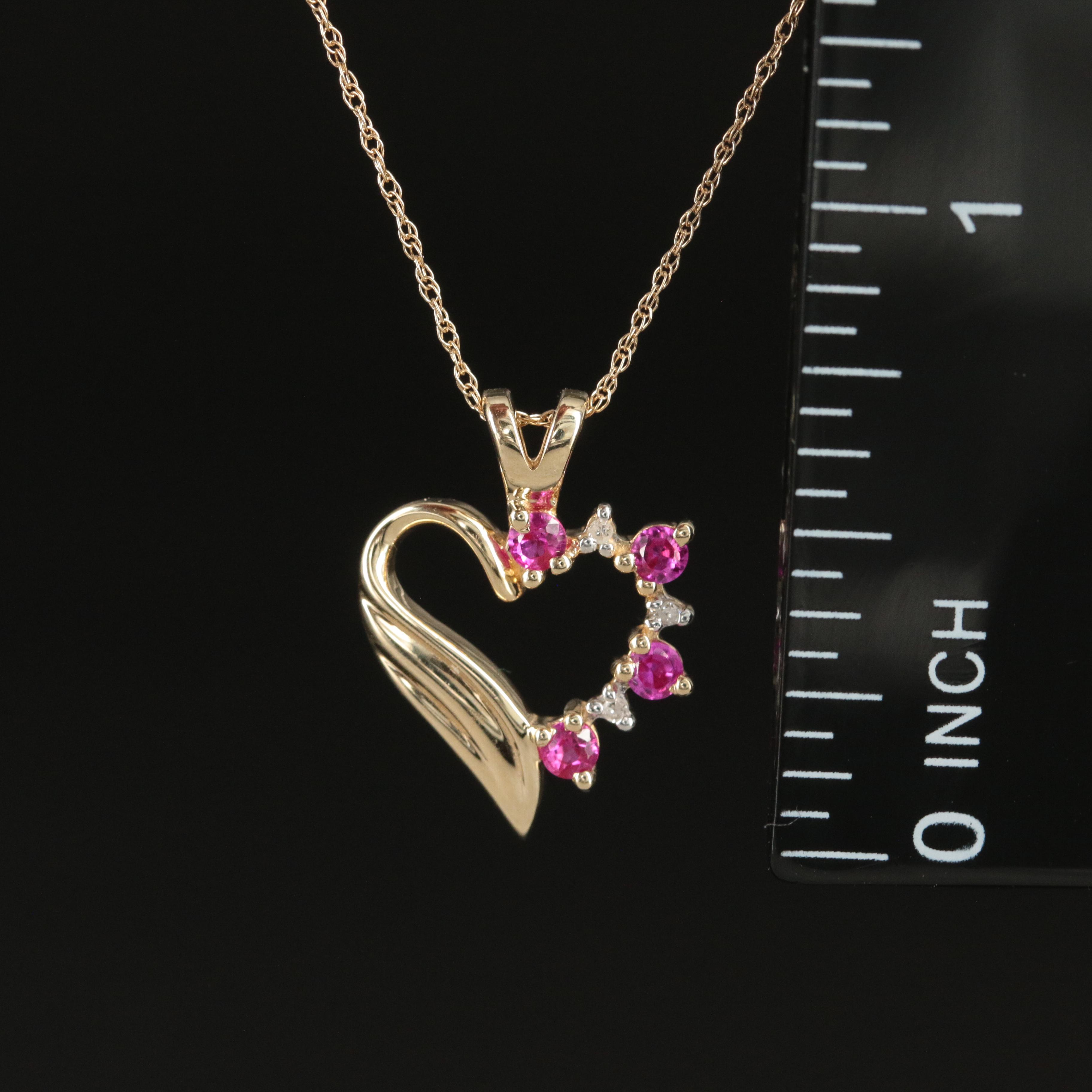 10K Ruby and Diamond Open Heart Necklace