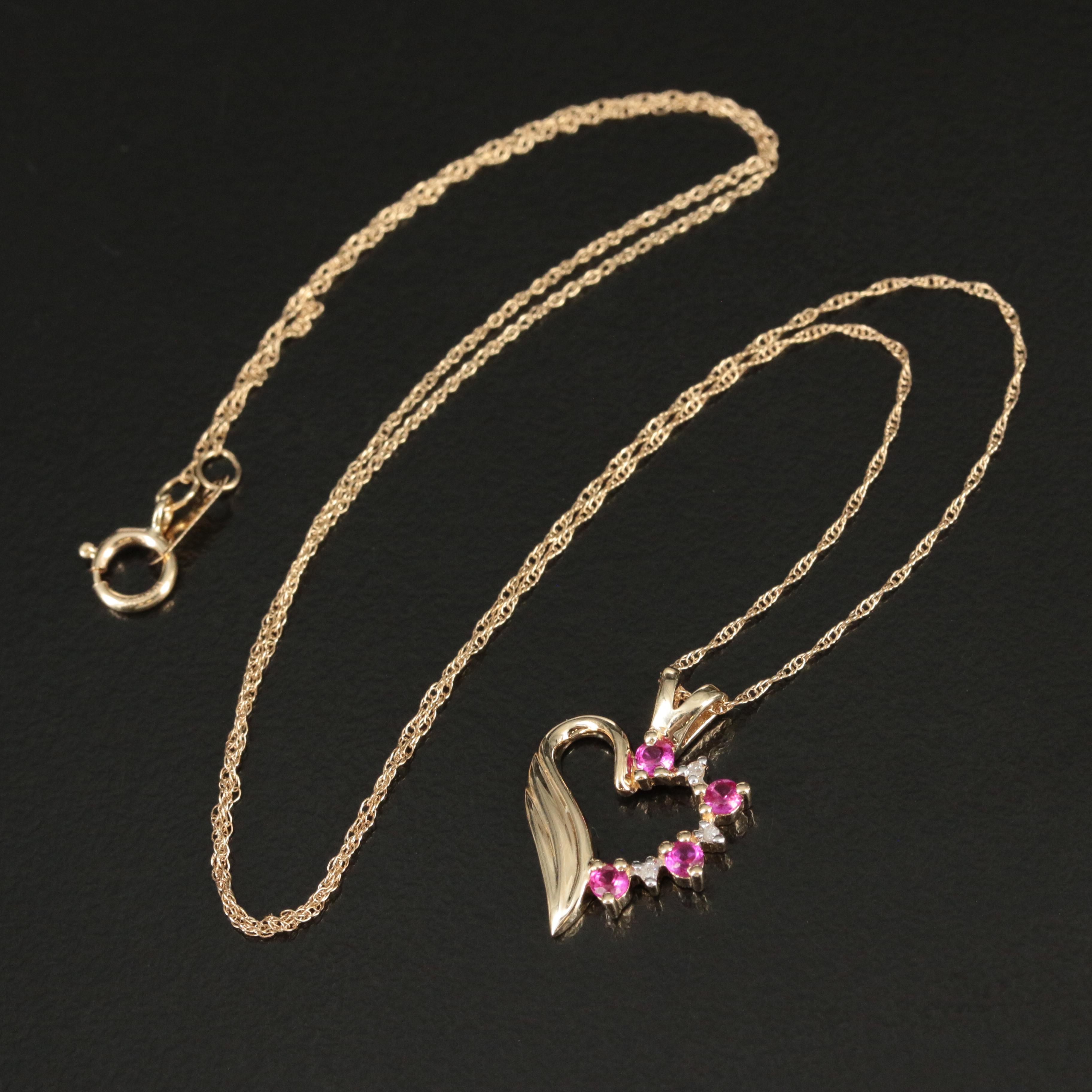 10K Ruby and Diamond Open Heart Necklace