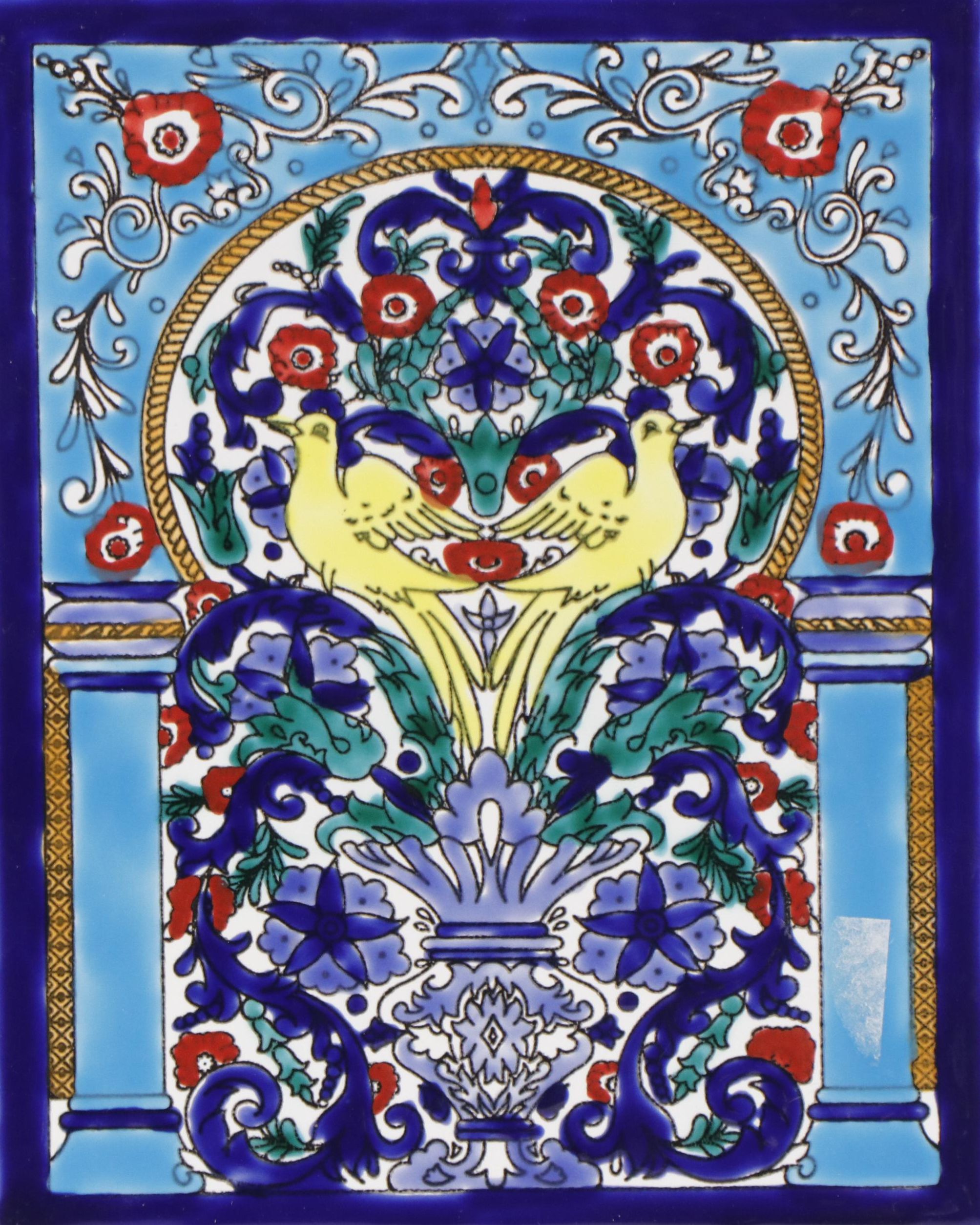 Tunisian Style Hand-Painted Ceramic Tile With Bird Motif