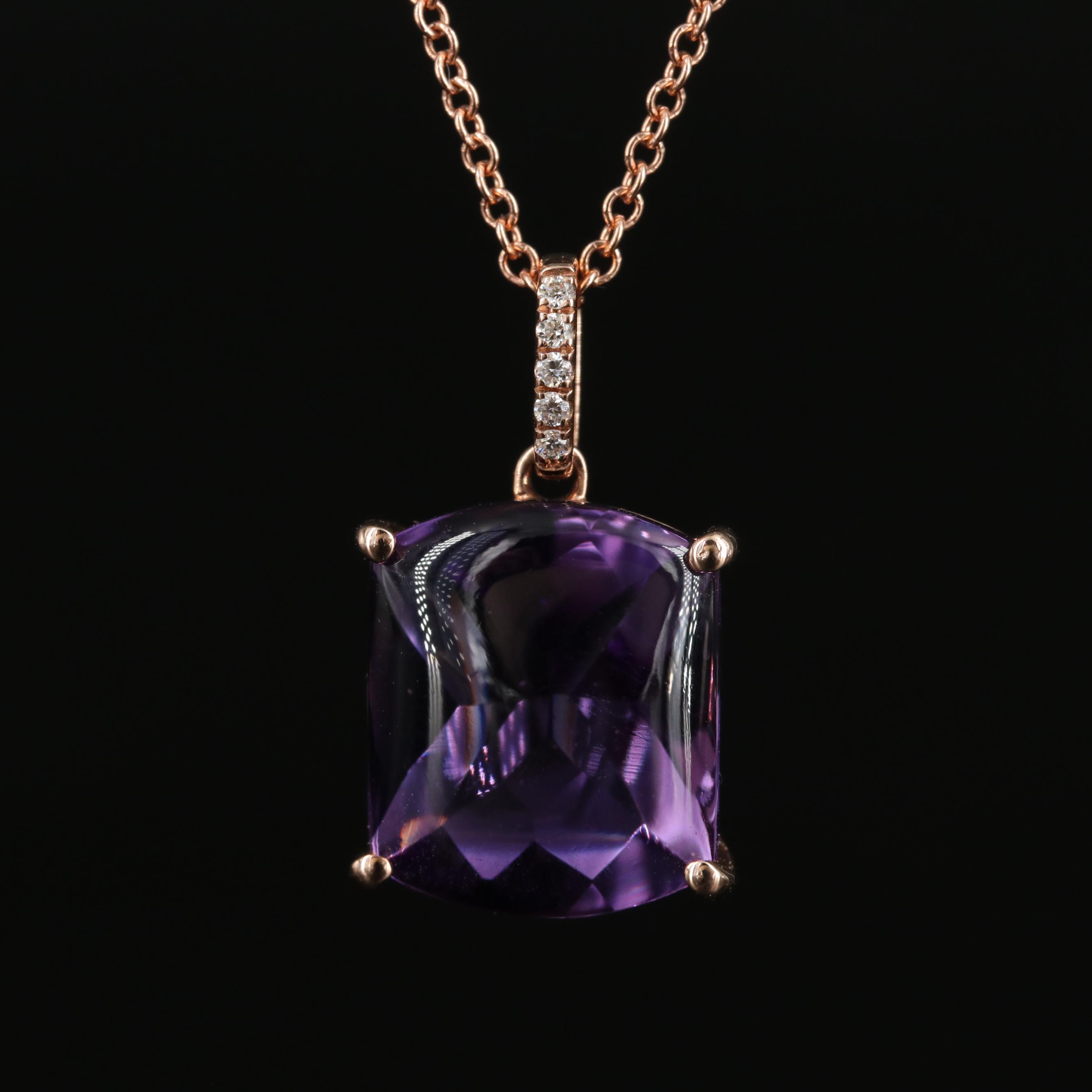 EFFY 14K Rose Gold Amethyst and Diamond Pendant Necklace