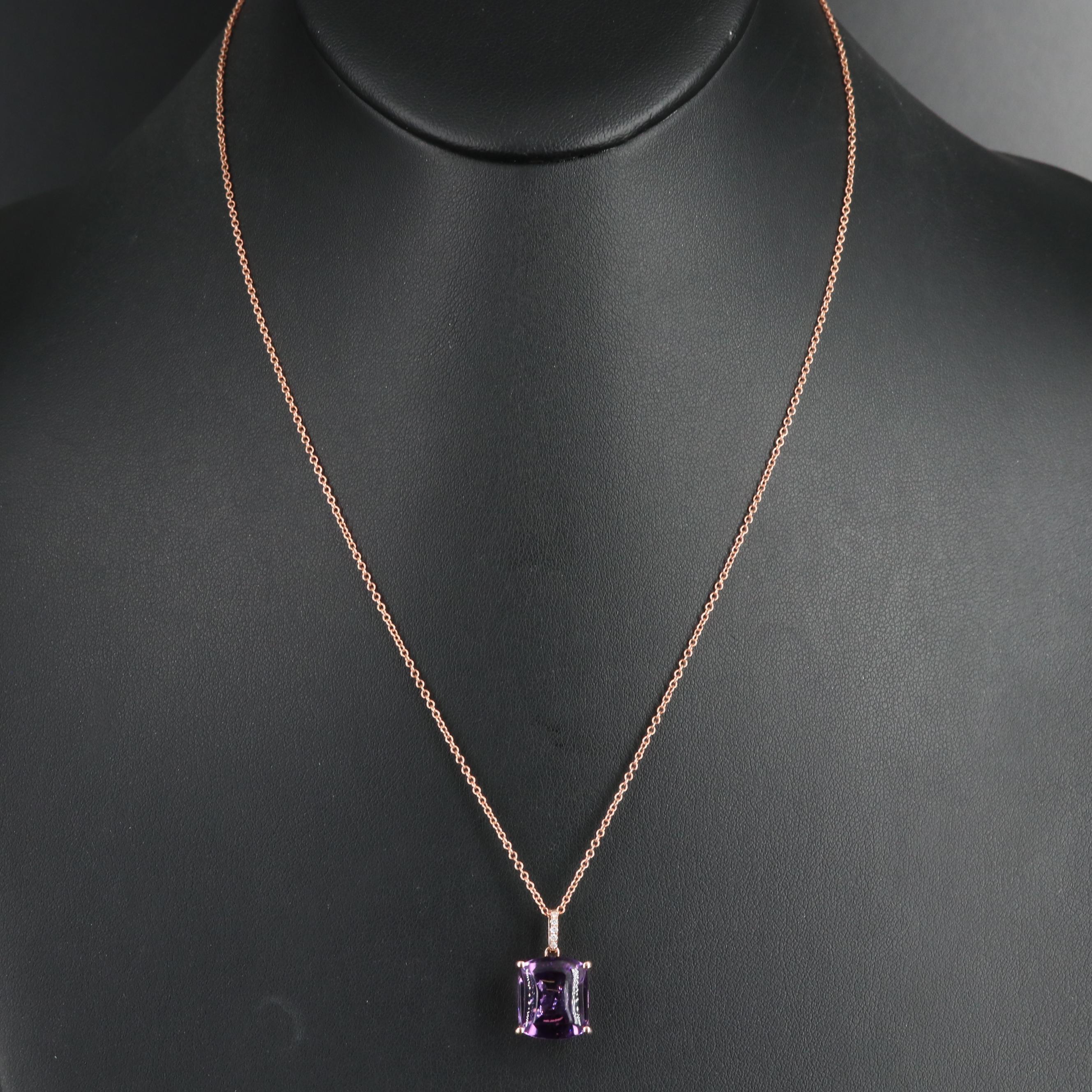 EFFY 14K Rose Gold Amethyst and Diamond Pendant Necklace