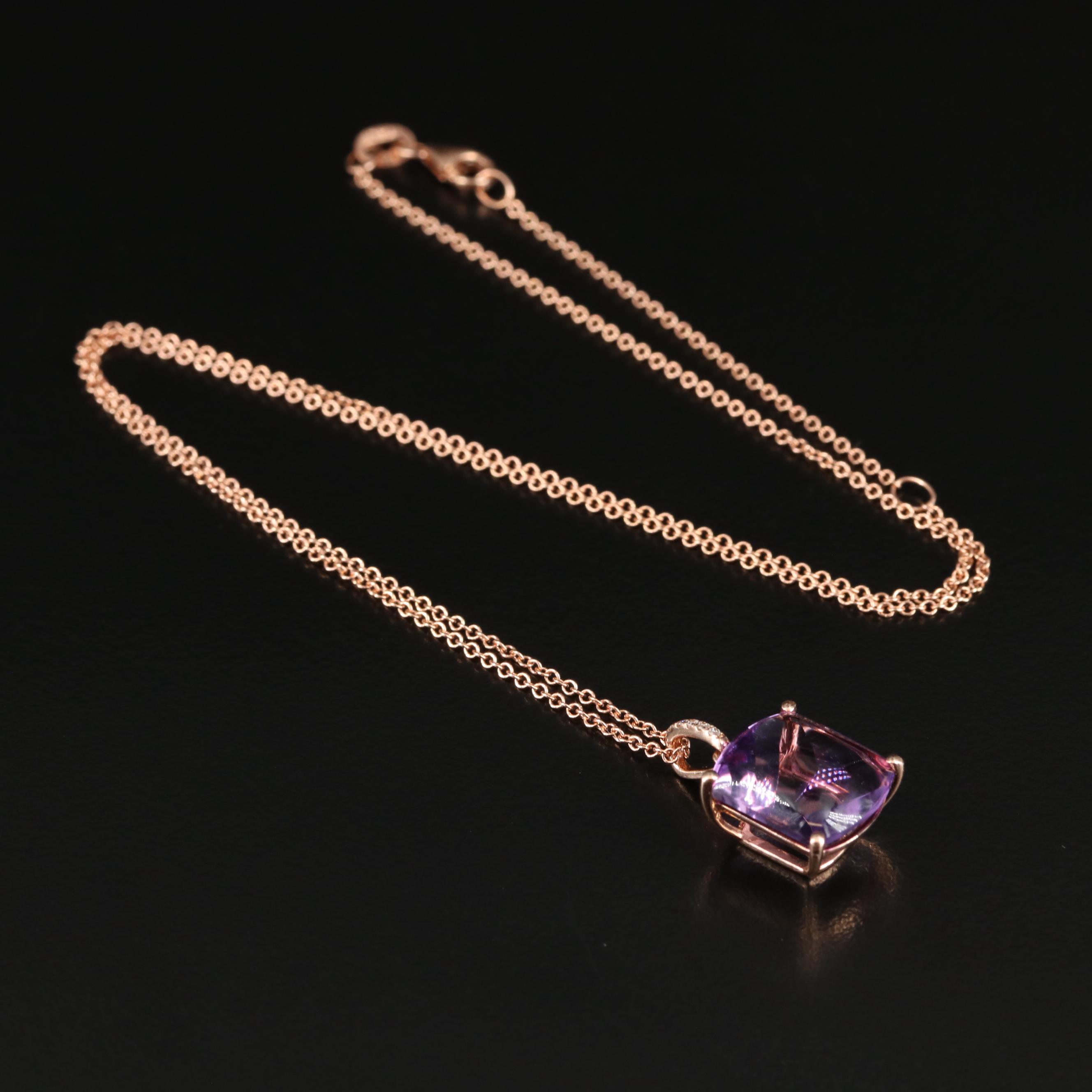 EFFY 14K Rose Gold Amethyst and Diamond Pendant Necklace