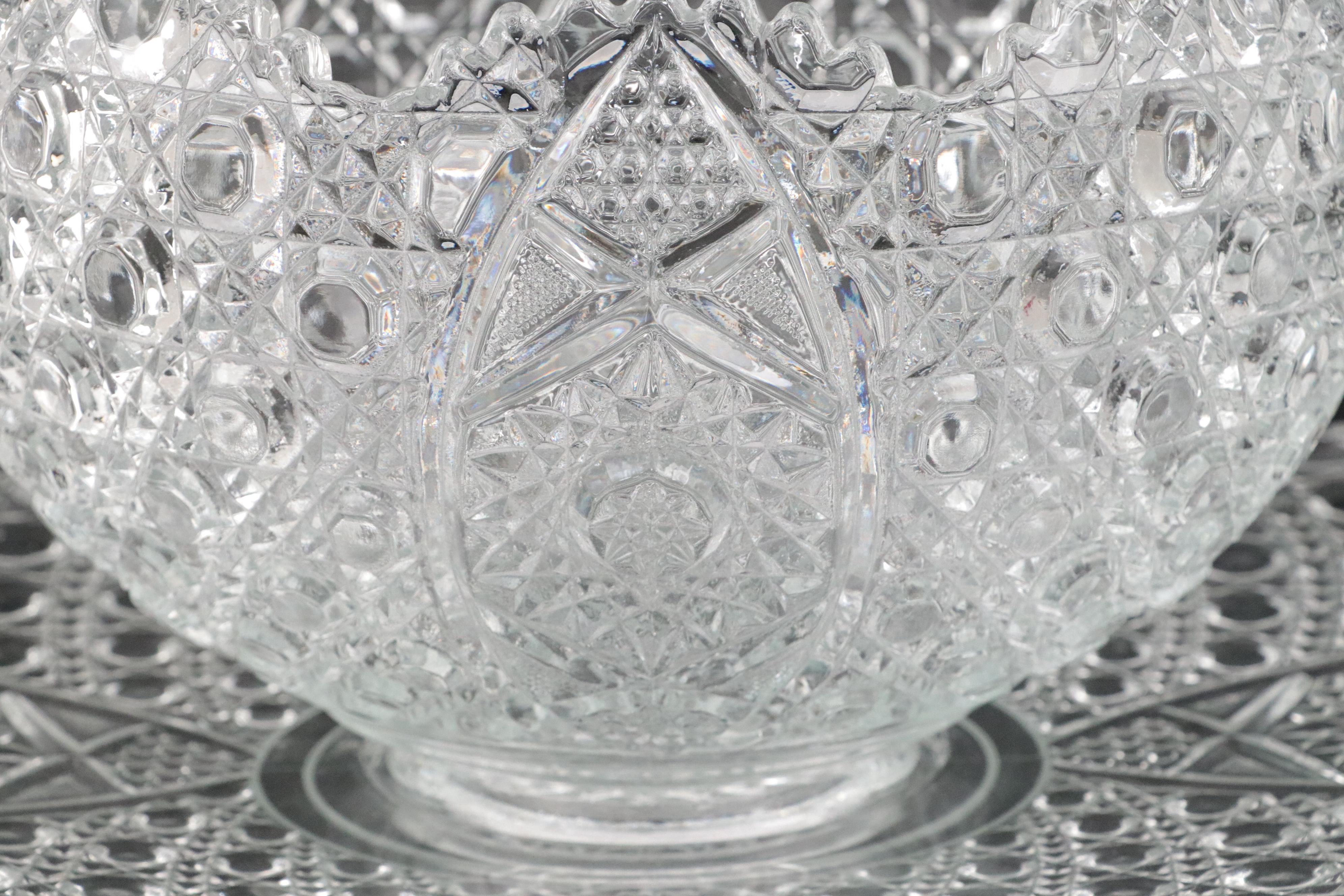 Daisy & Button Pattern Glass Punch Set with Other Glass Punch Cups