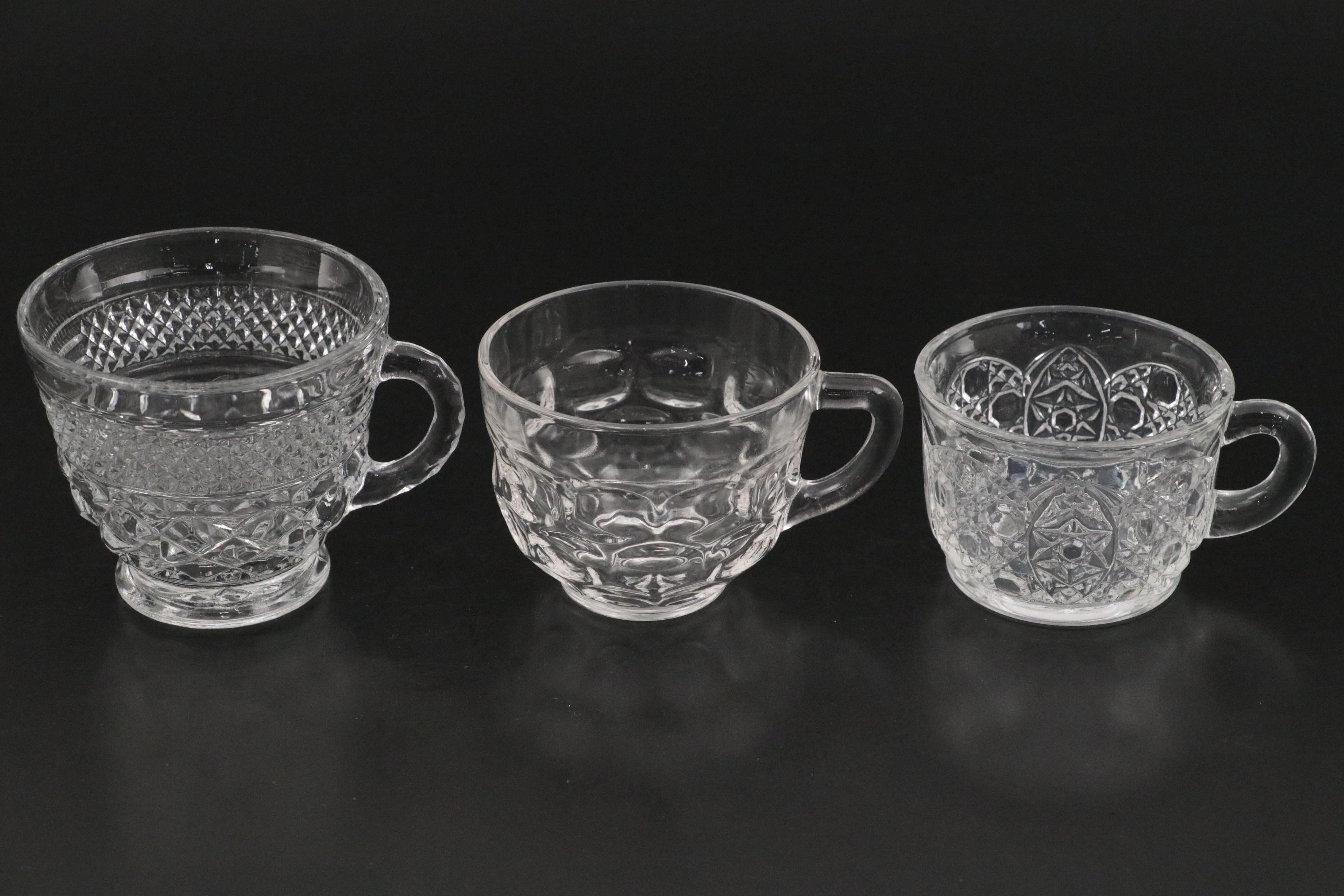 Daisy & Button Pattern Glass Punch Set with Other Glass Punch Cups