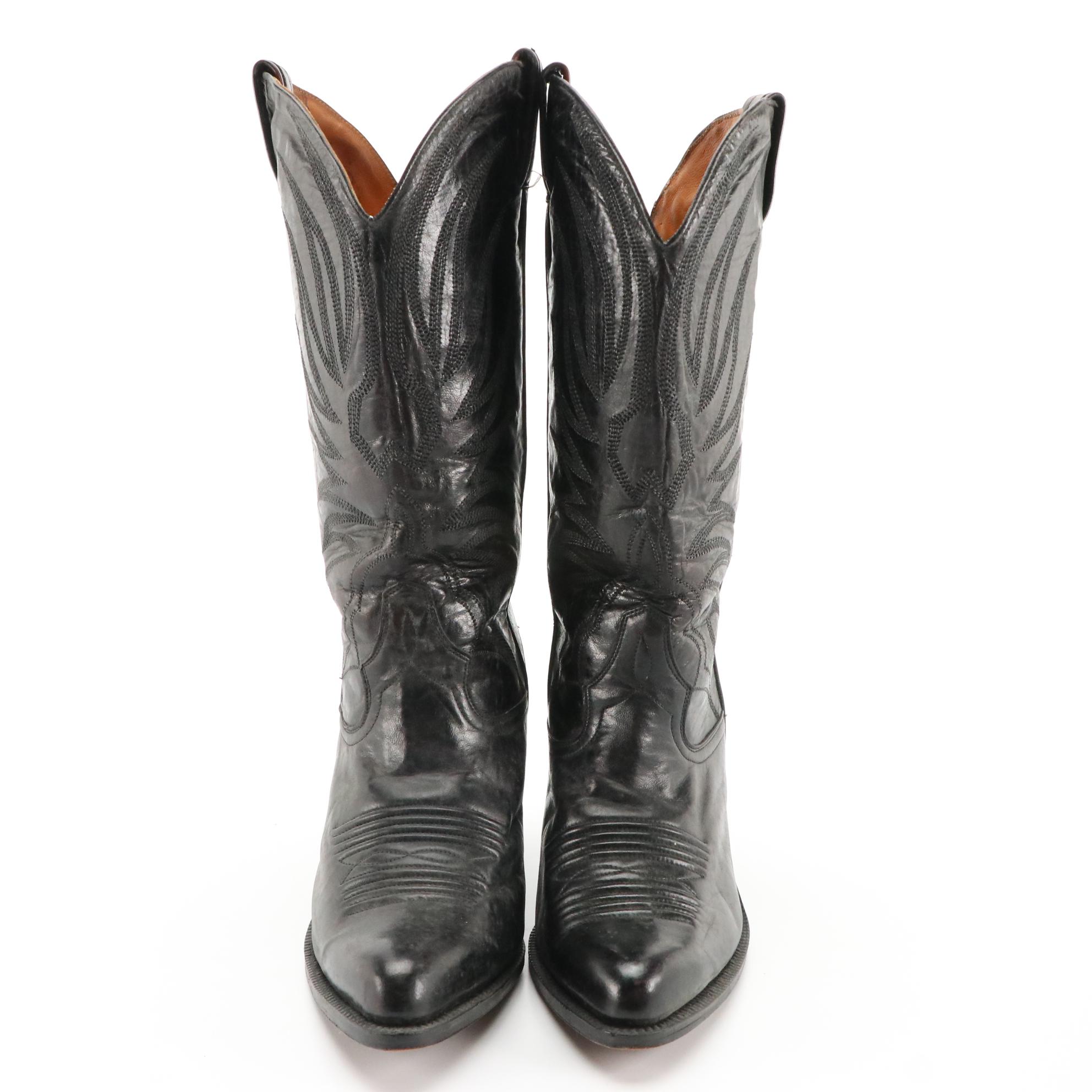 Andrew Geller Black Leather Cowgirl Boots