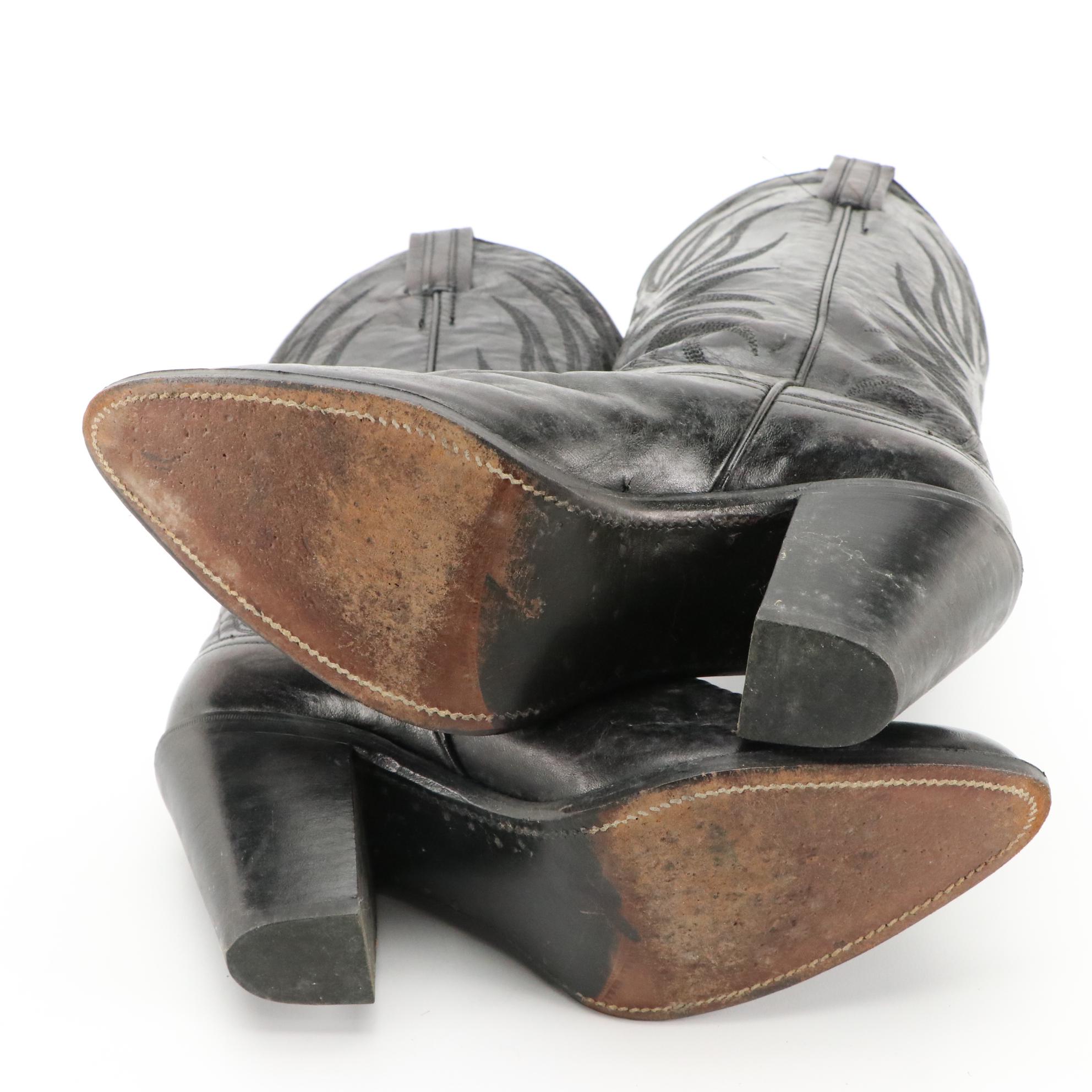 Andrew Geller Black Leather Cowgirl Boots