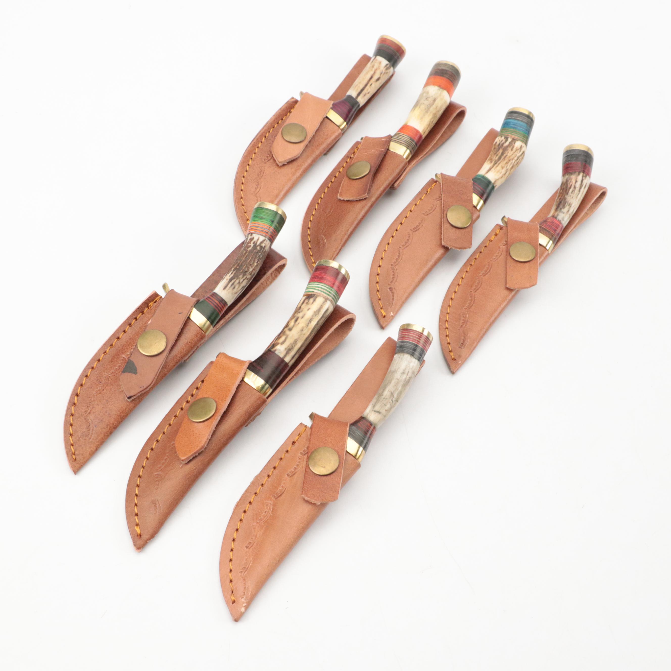 Hand-Crafted Damascus Steel Fixed Blade Knives with Leather Scabbards