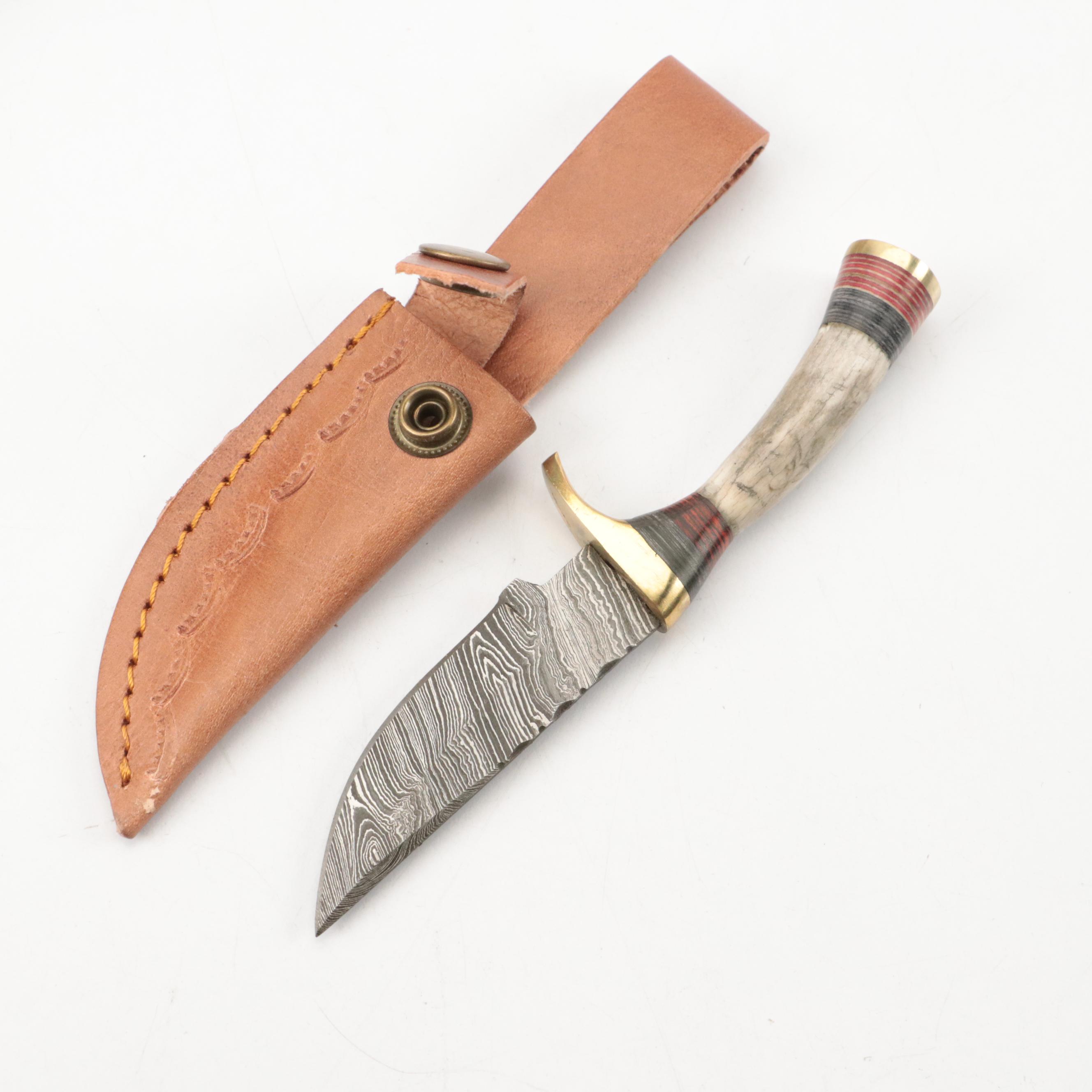 Hand-Crafted Damascus Steel Fixed Blade Knives with Leather Scabbards