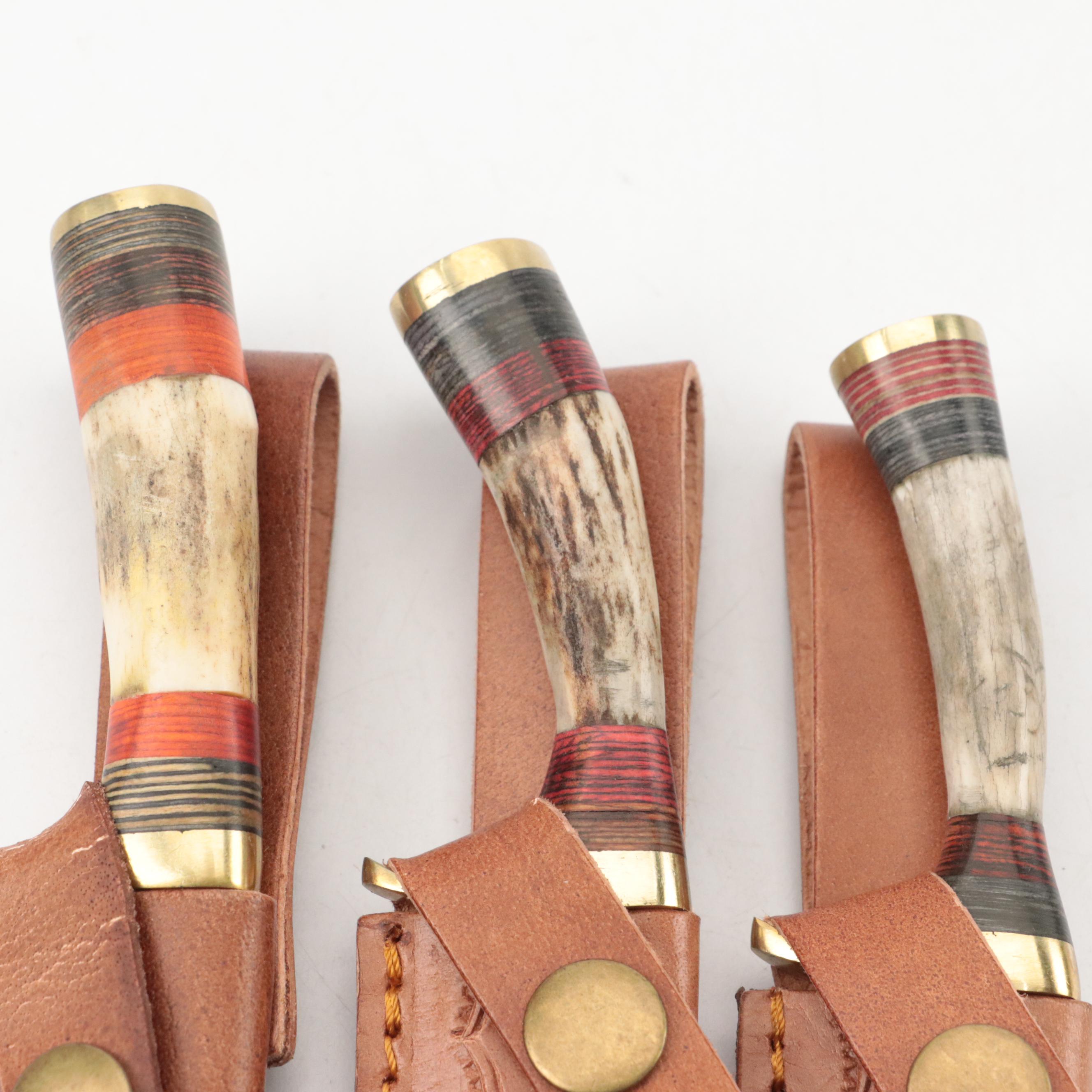 Hand-Crafted Damascus Steel Fixed Blade Knives with Leather Scabbards