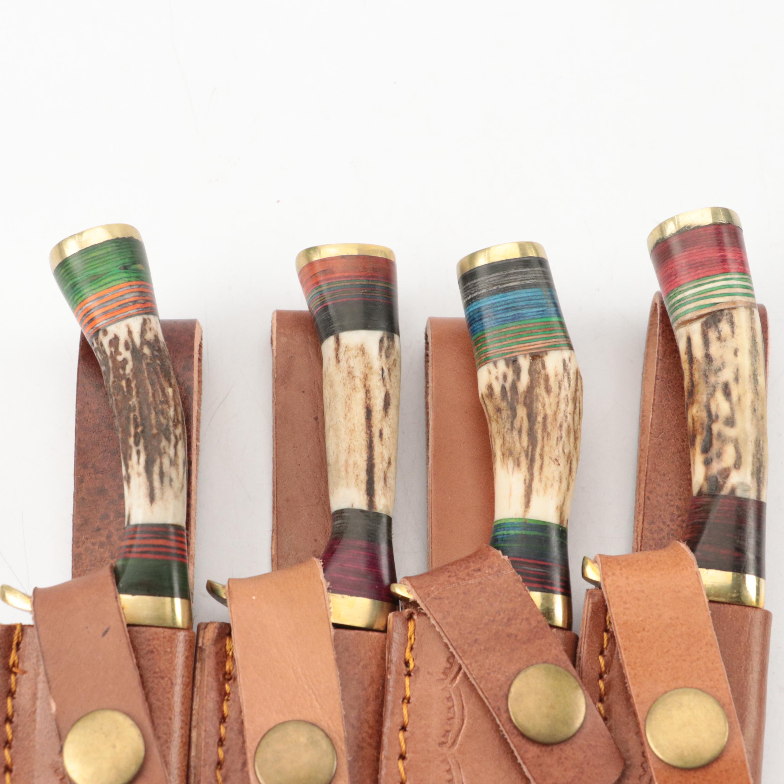 Hand-Crafted Damascus Steel Fixed Blade Knives with Leather Scabbards