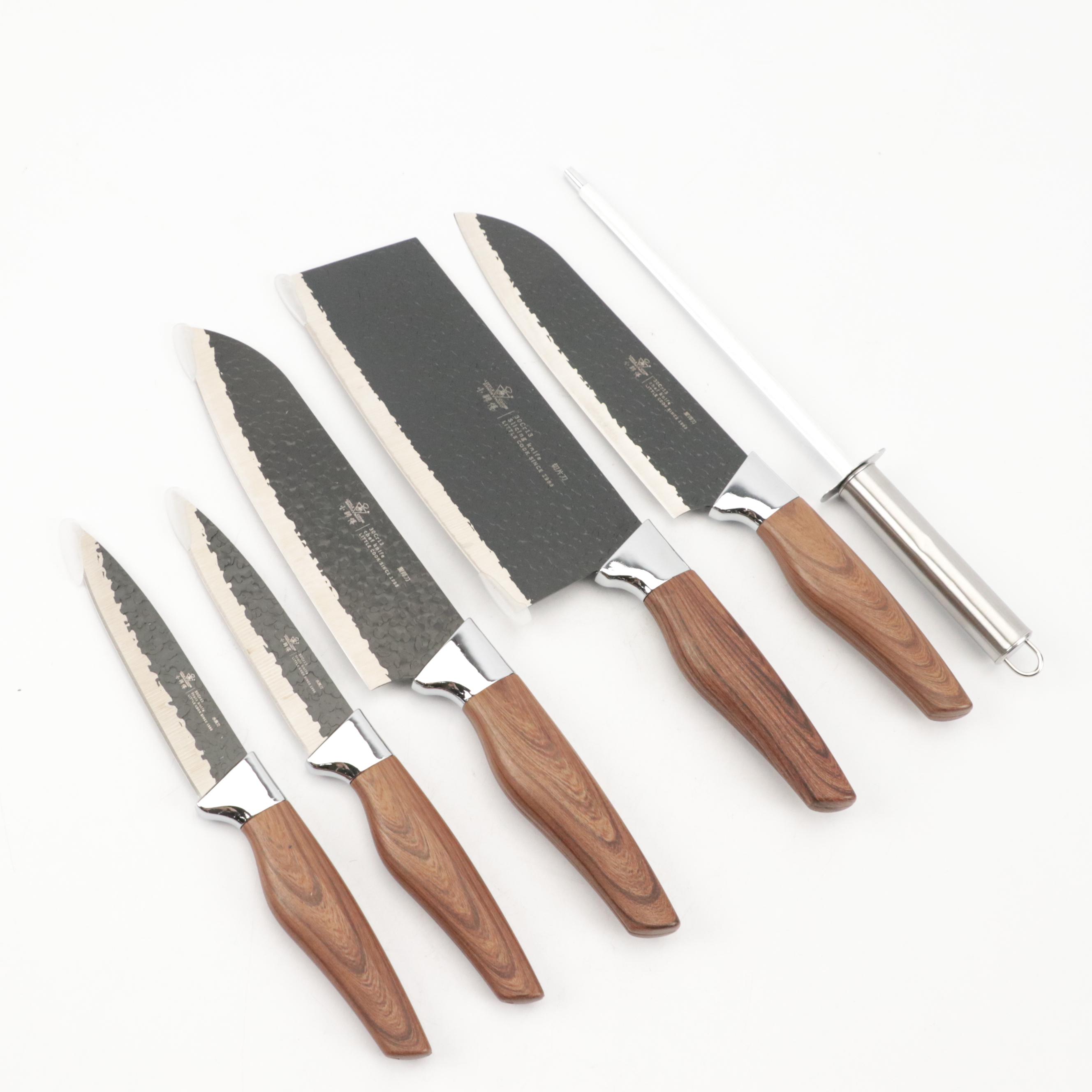 Little Cook Steel and Wooden Handled Chef Knife Set with Knife Roll