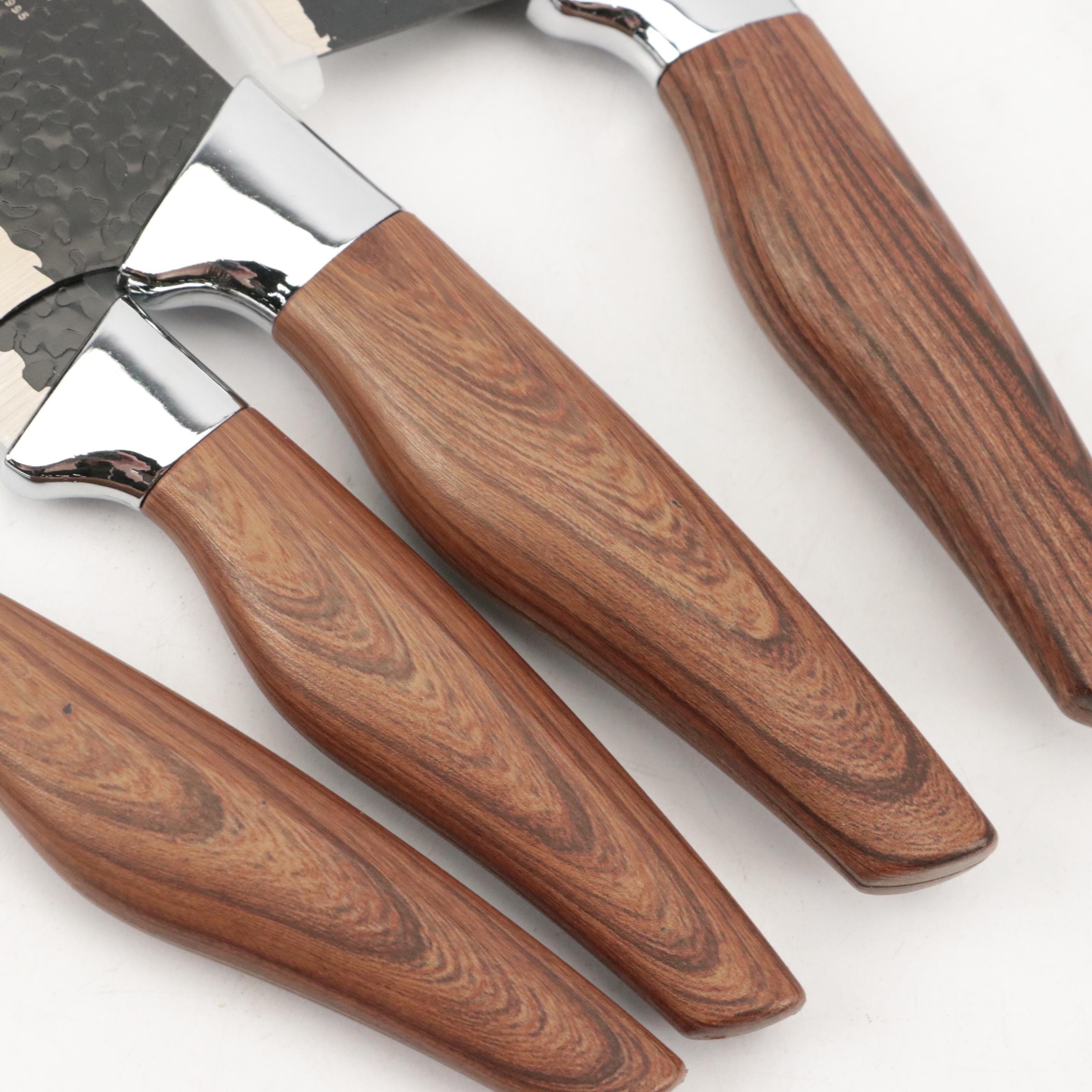 Little Cook Steel and Wooden Handled Chef Knife Set with Knife Roll