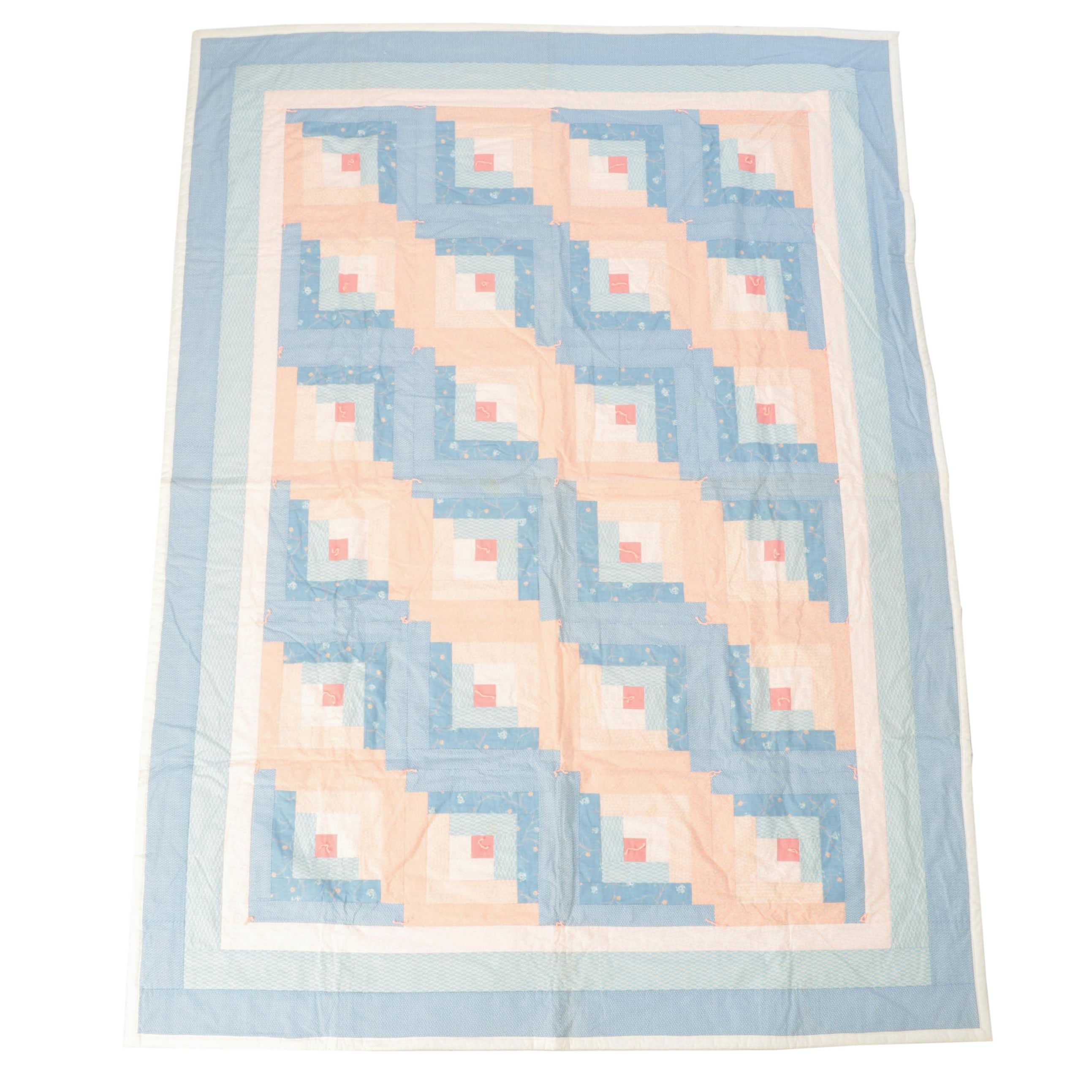 Handmade Pieced "Log Cabin" Twin XL Quilt