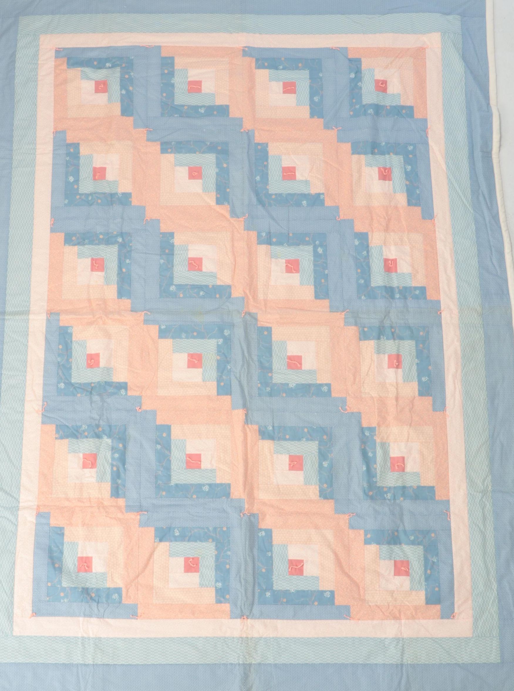 Handmade Pieced "Log Cabin" Twin XL Quilt