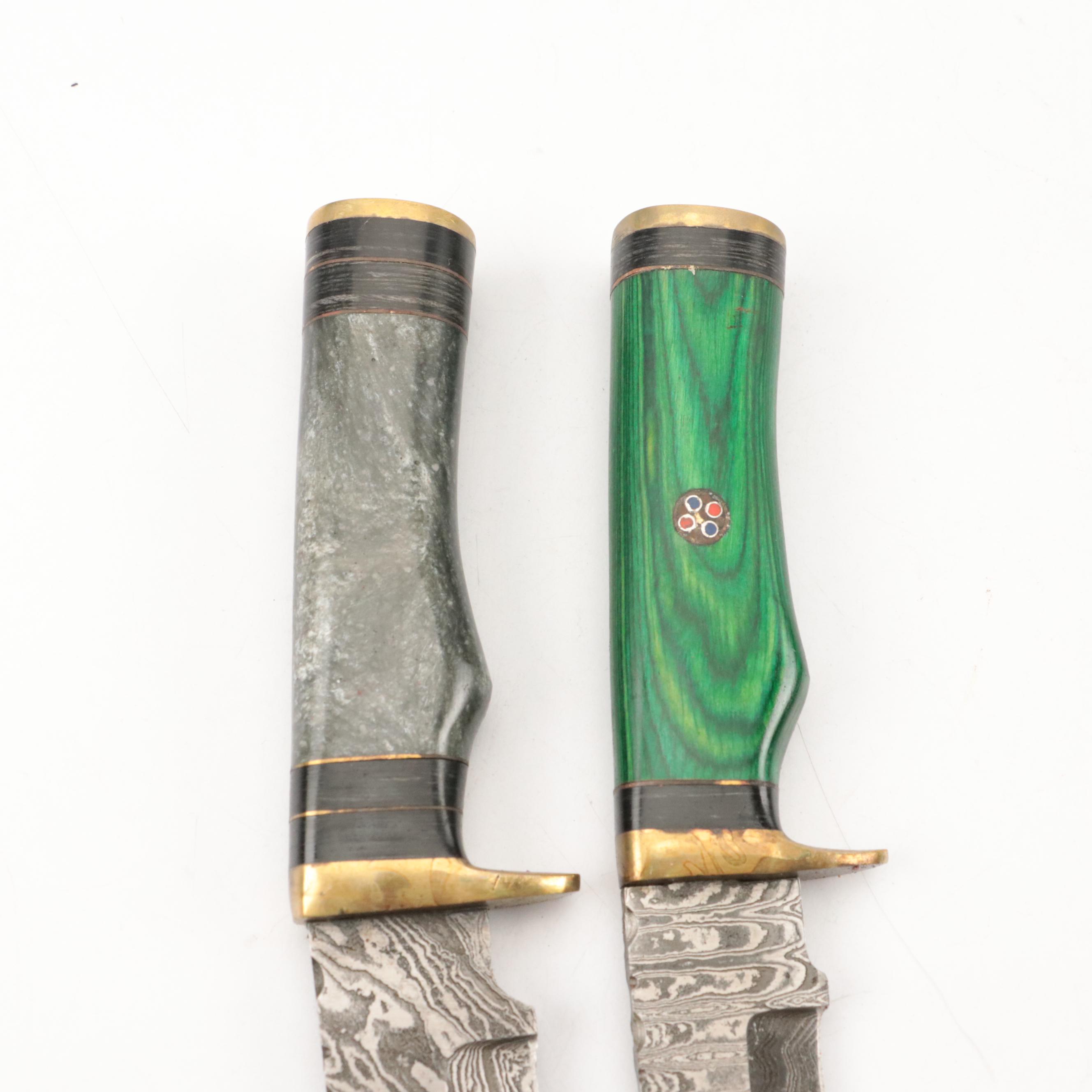 Hand-Crafted Damascus Steel Fixed Blade Knives with Leather Scabbards