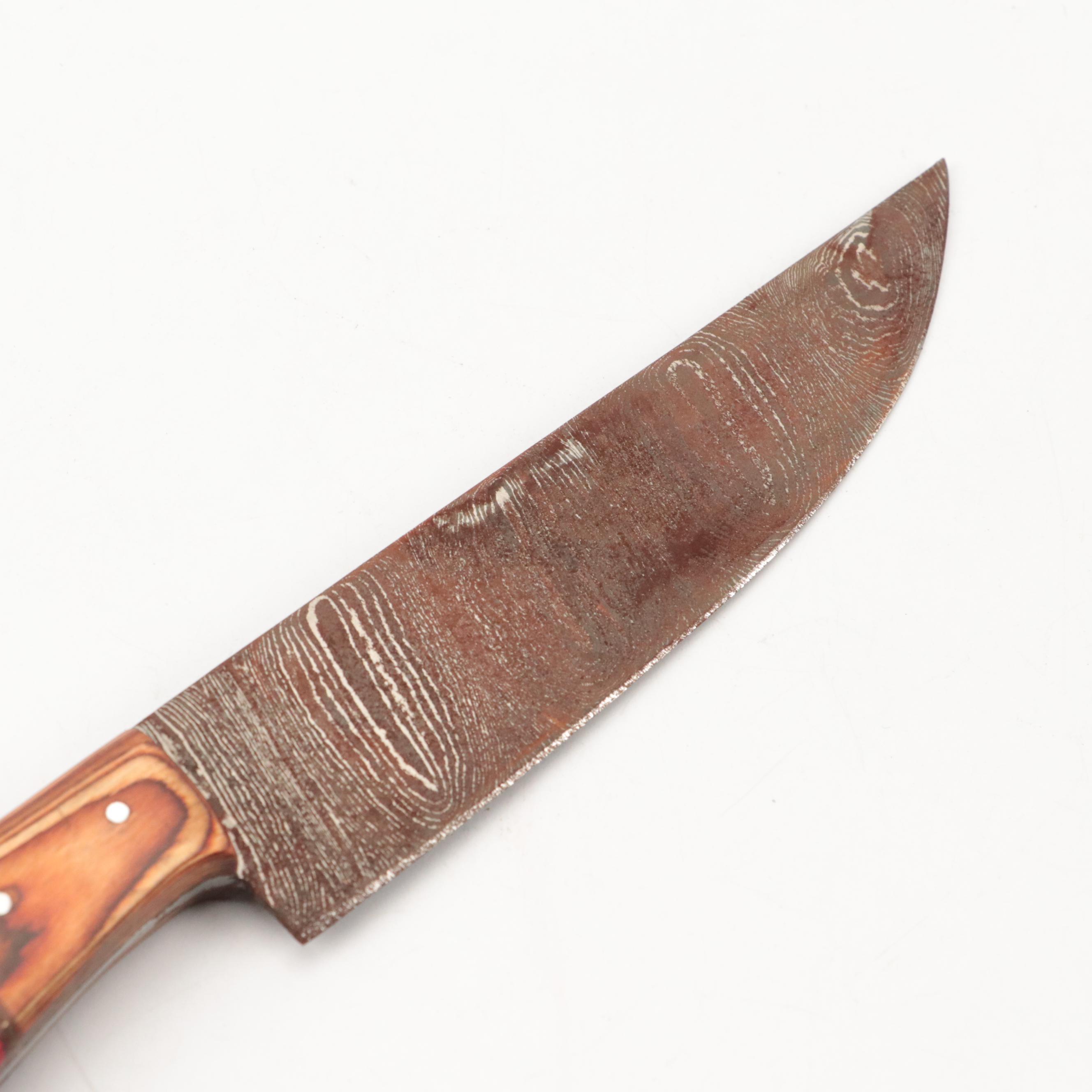 Hand-Crafted Damascus Steel Fixed Blade Knives with Leather Scabbards