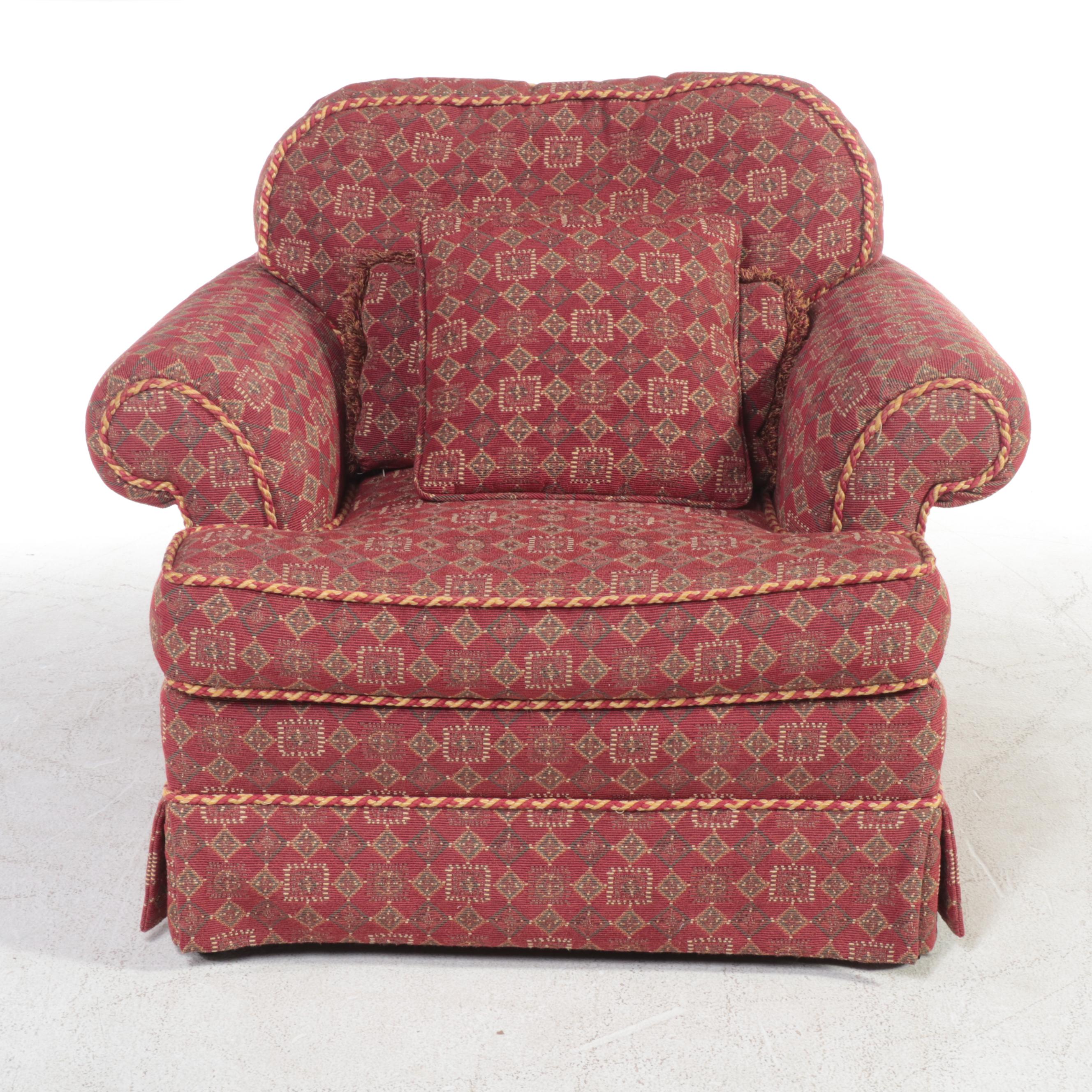 Skirted Roll-Arm Lounge Chair and Ottoman with Rope Trim