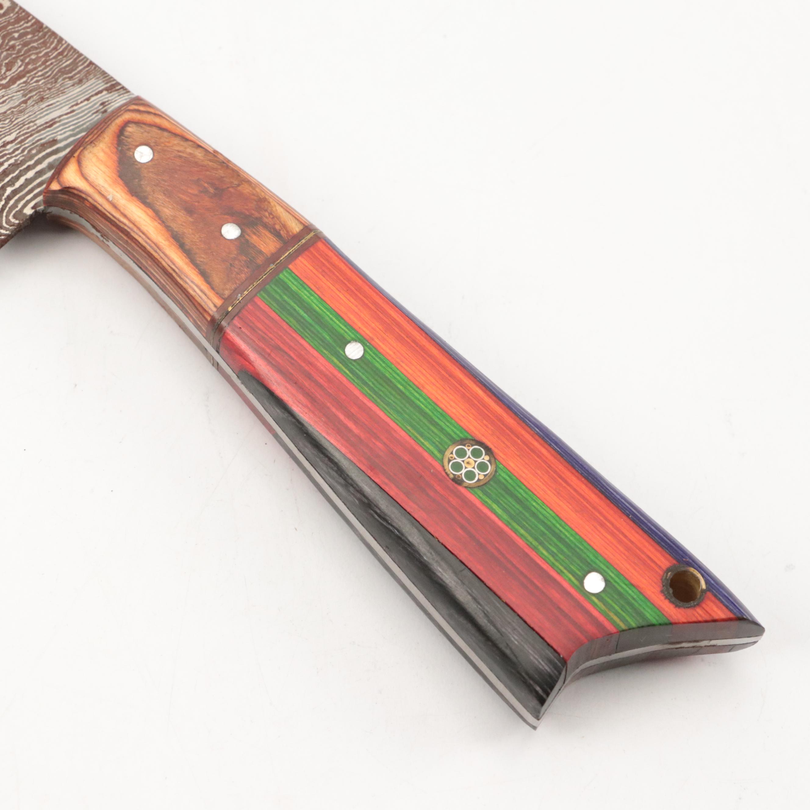 Hand-Crafted Damascus Steel Fixed Blade Knives with Leather Scabbards