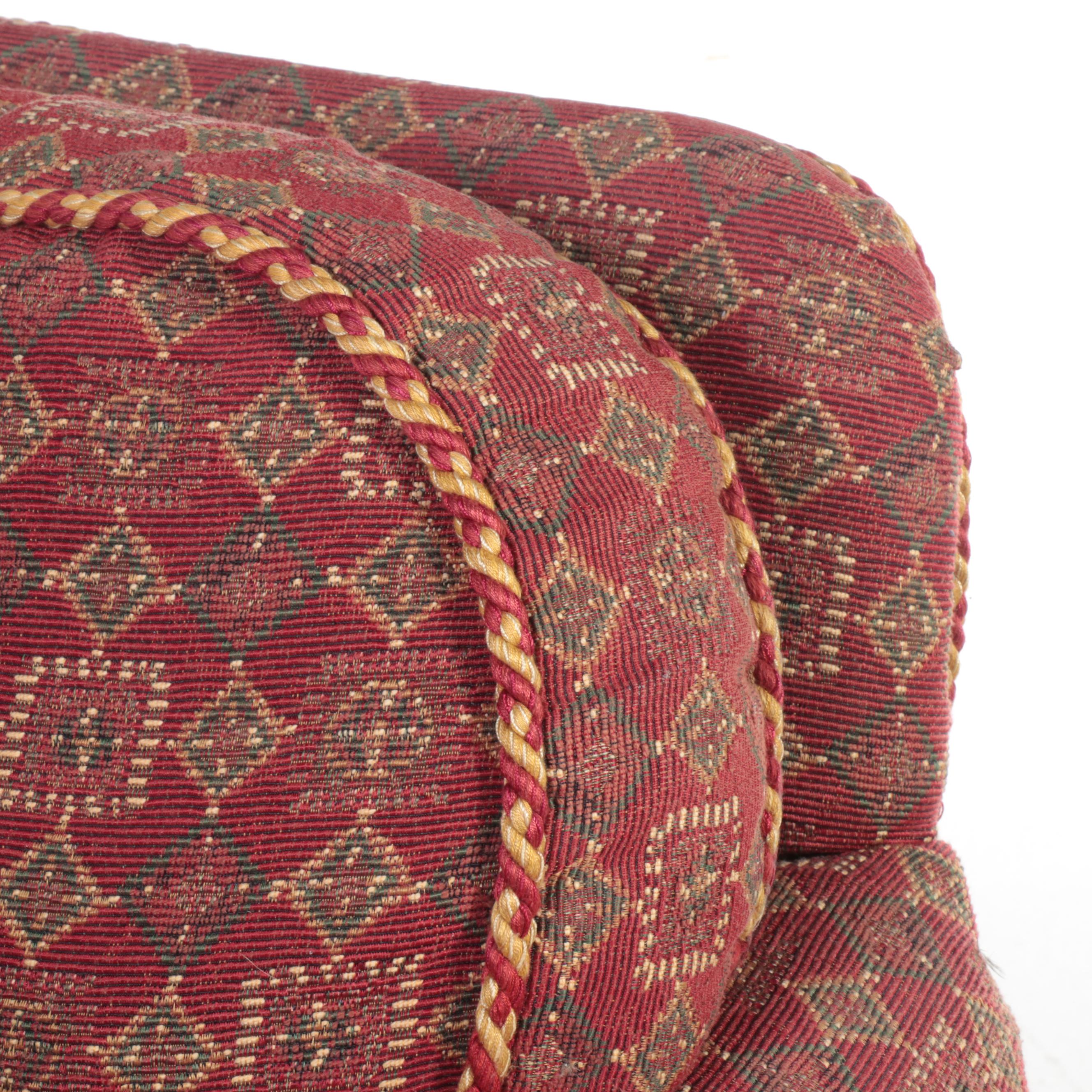 Skirted Roll-Arm Lounge Chair and Ottoman with Rope Trim