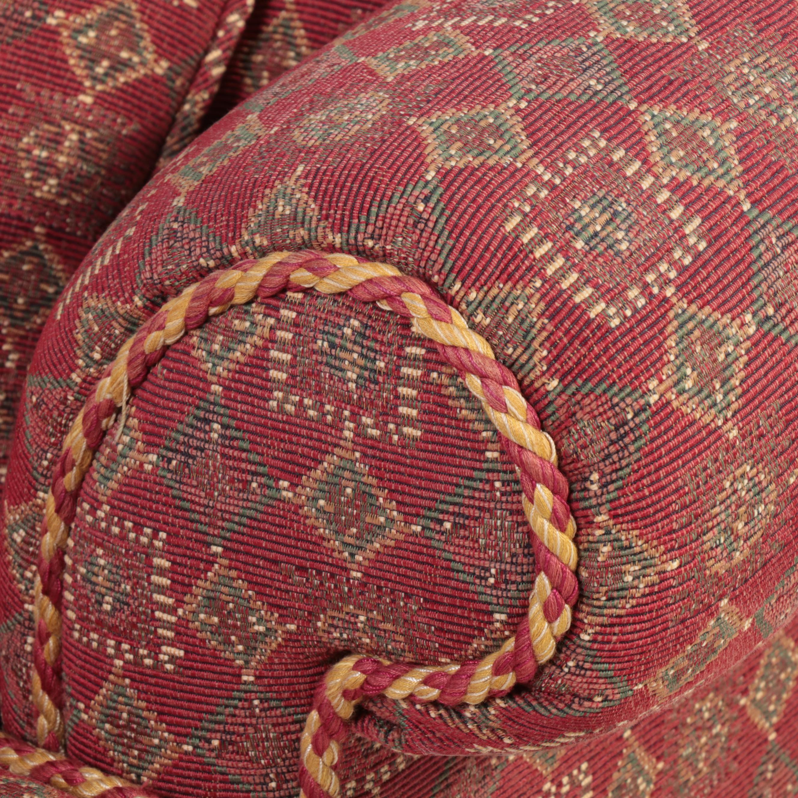 Skirted Roll-Arm Lounge Chair and Ottoman with Rope Trim