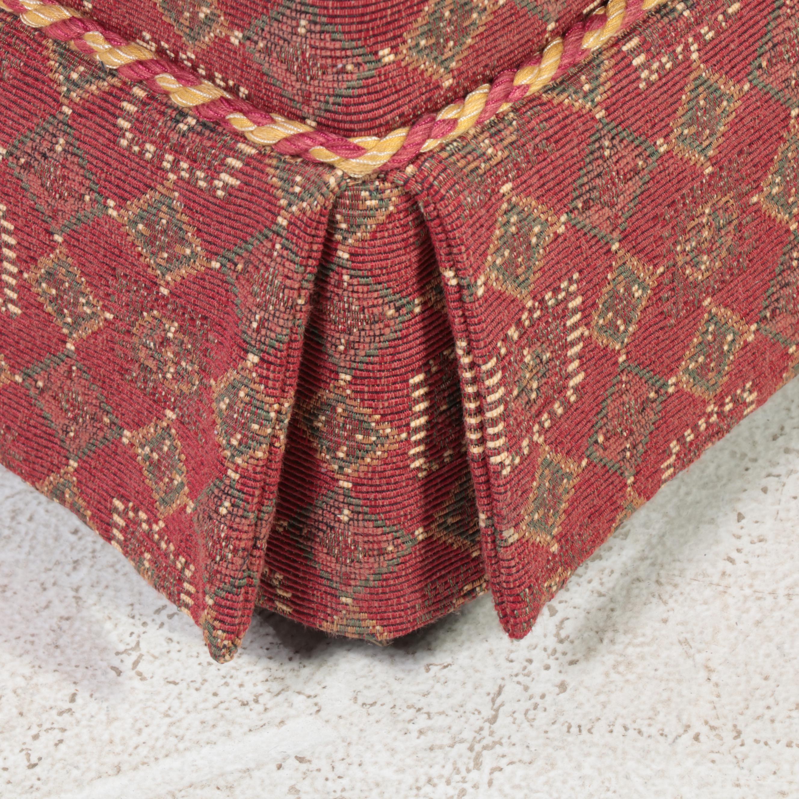 Skirted Roll-Arm Lounge Chair and Ottoman with Rope Trim