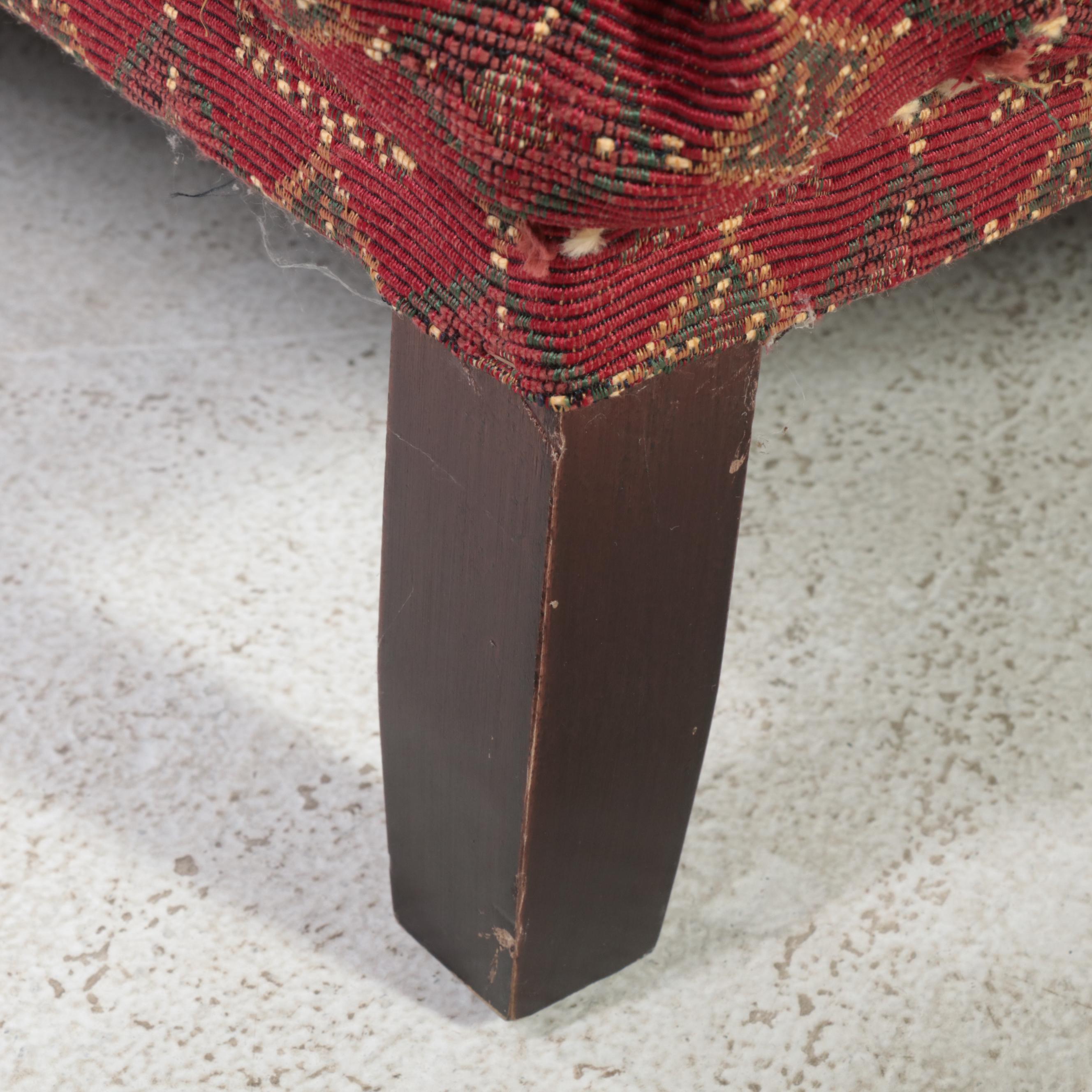 Skirted Roll-Arm Lounge Chair and Ottoman with Rope Trim