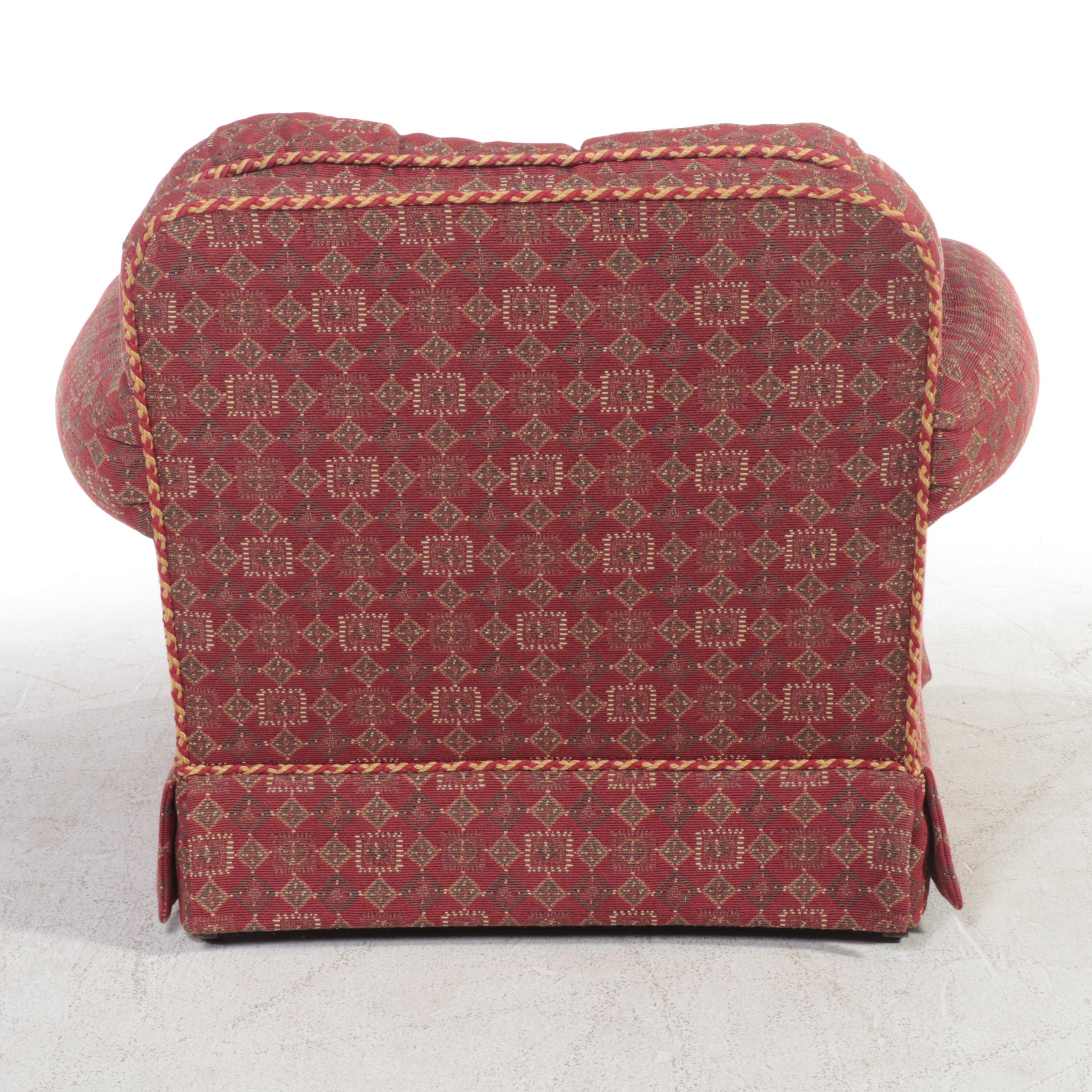 Skirted Roll-Arm Lounge Chair and Ottoman with Rope Trim