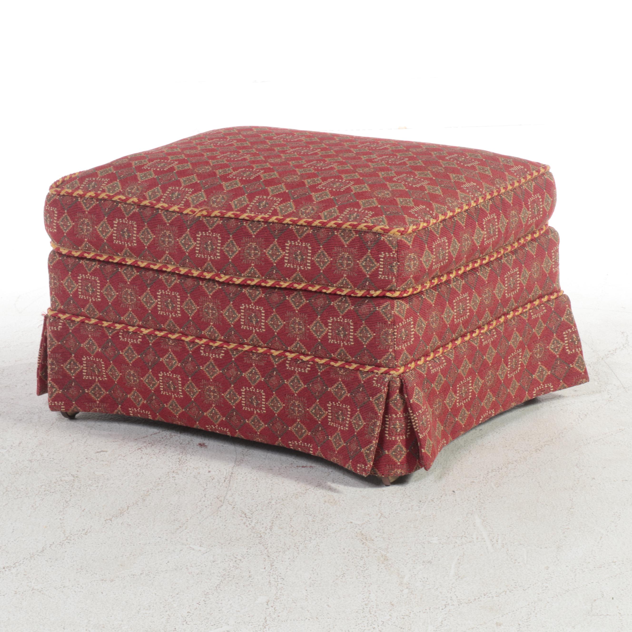 Skirted Roll-Arm Lounge Chair and Ottoman with Rope Trim