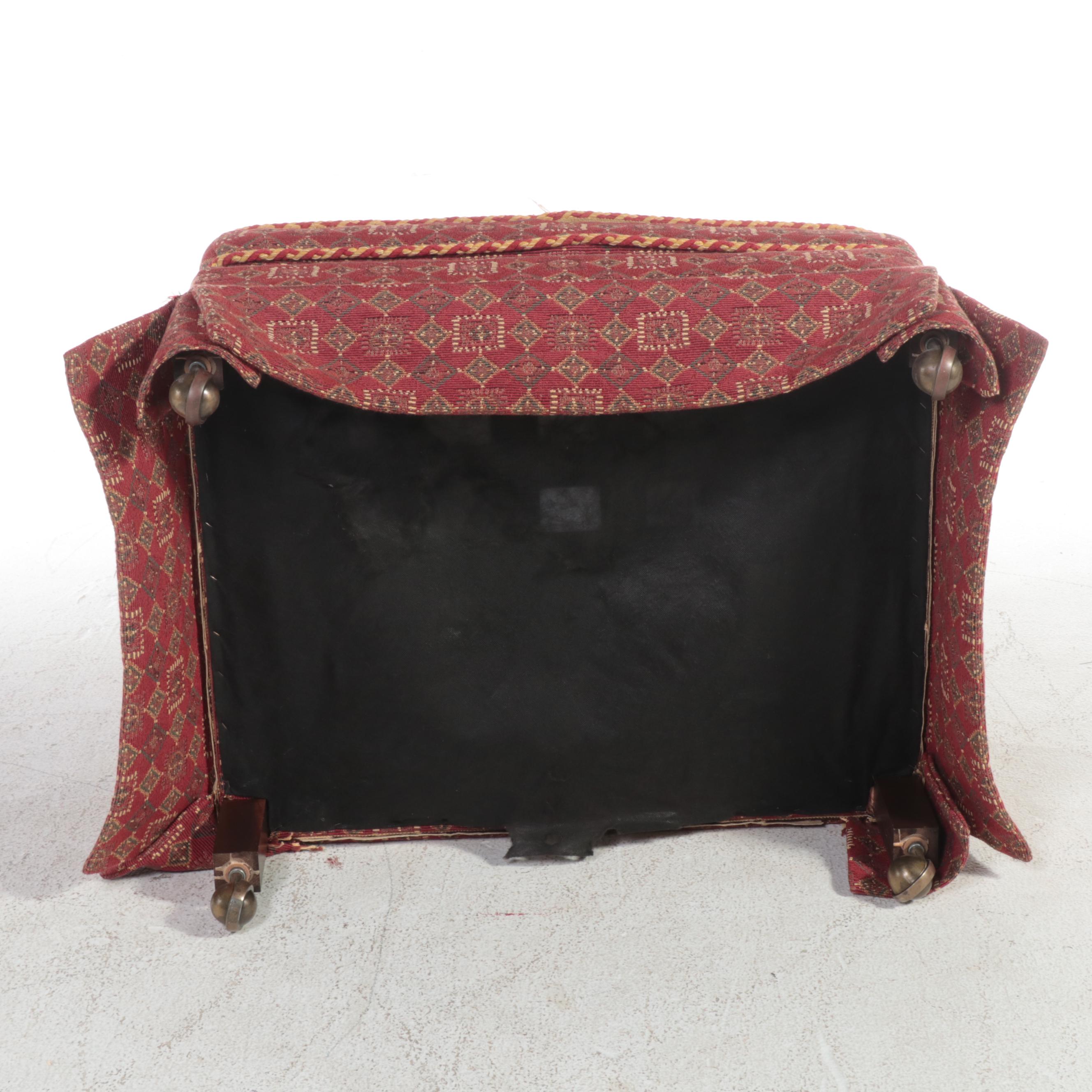 Skirted Roll-Arm Lounge Chair and Ottoman with Rope Trim