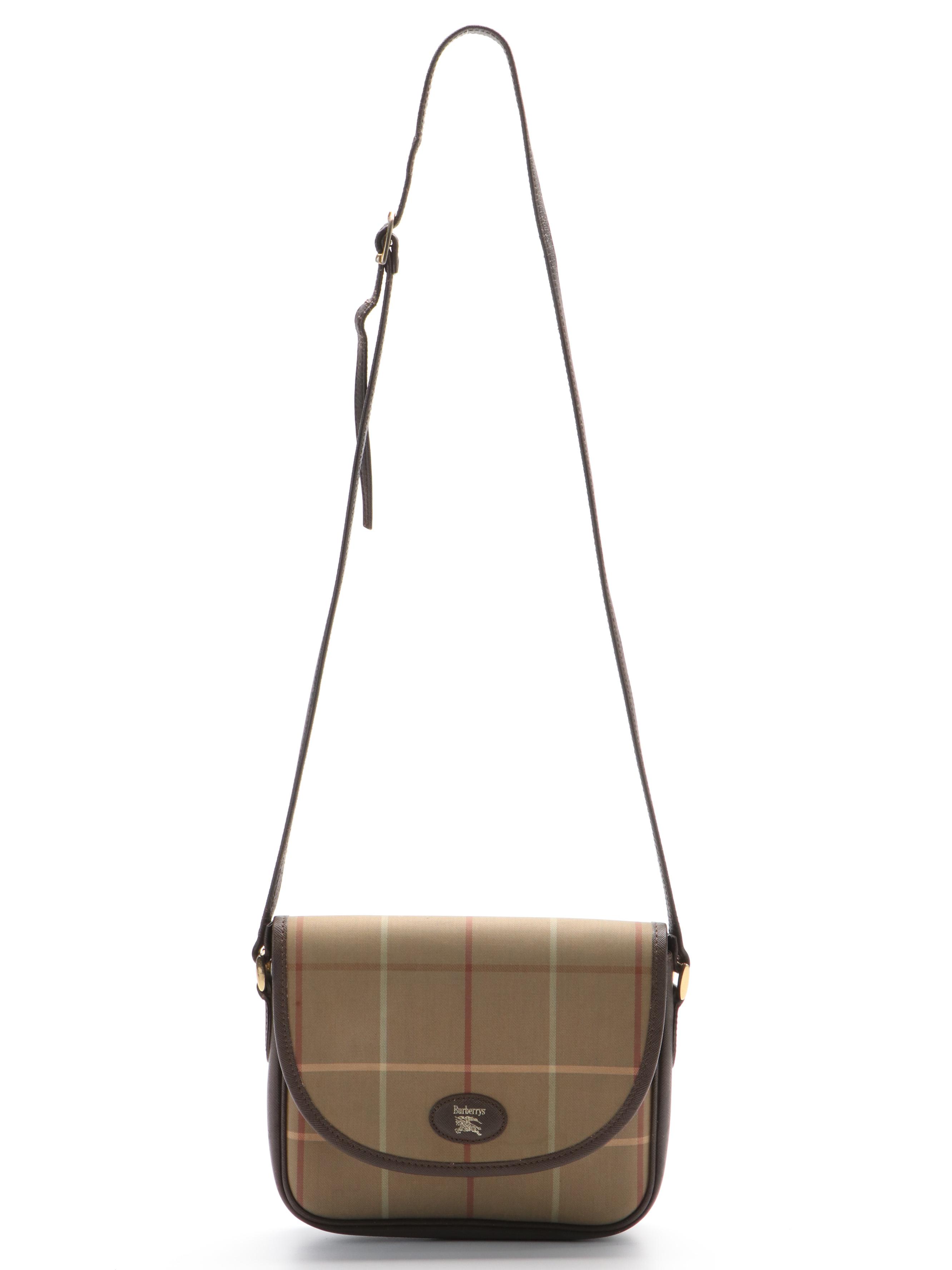 Burberry Classic Plaid Canvas and Leather Crossbody Bag