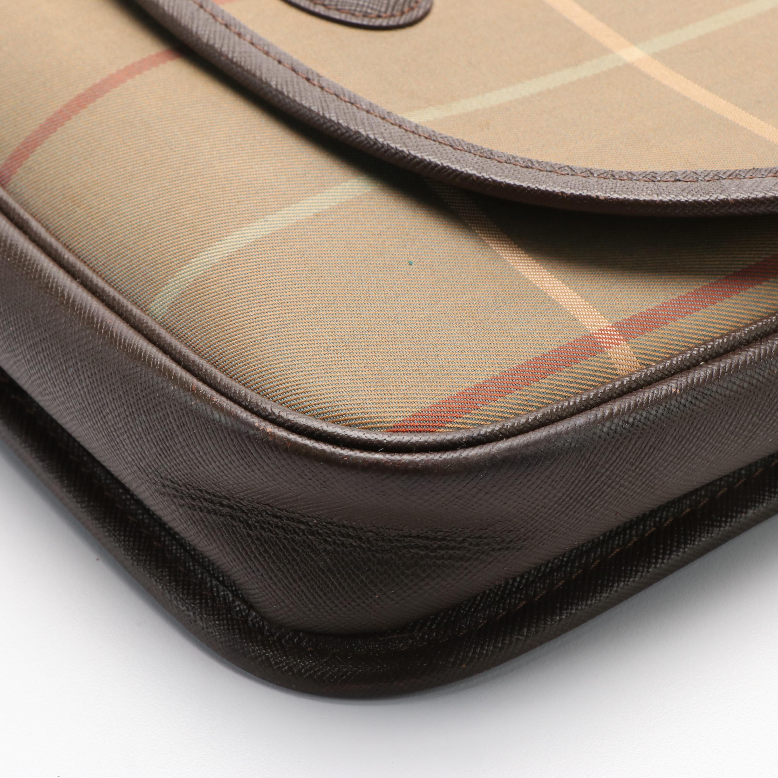 Burberry Classic Plaid Canvas and Leather Crossbody Bag