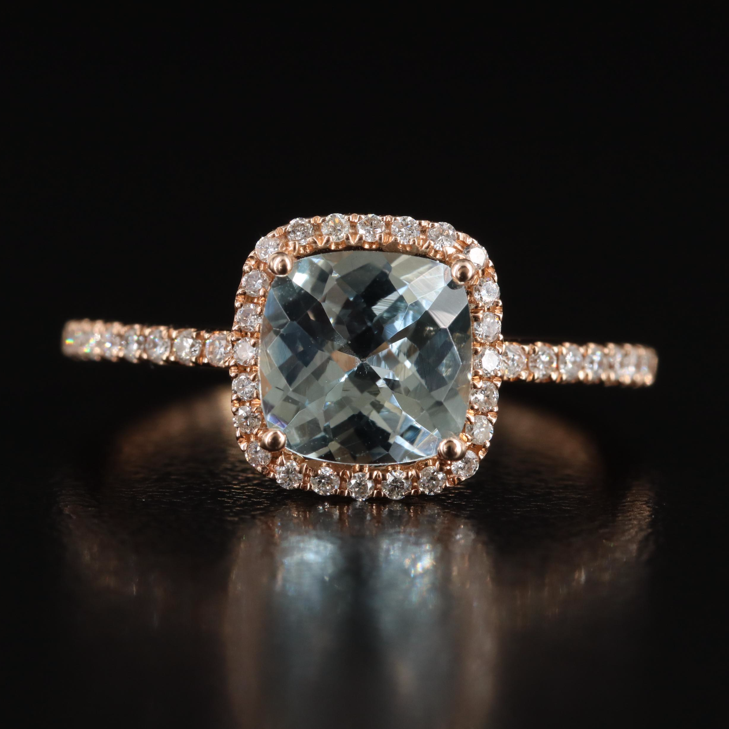 EFFY 14K Rose Gold Blue Aquamarine and Diamond Ring