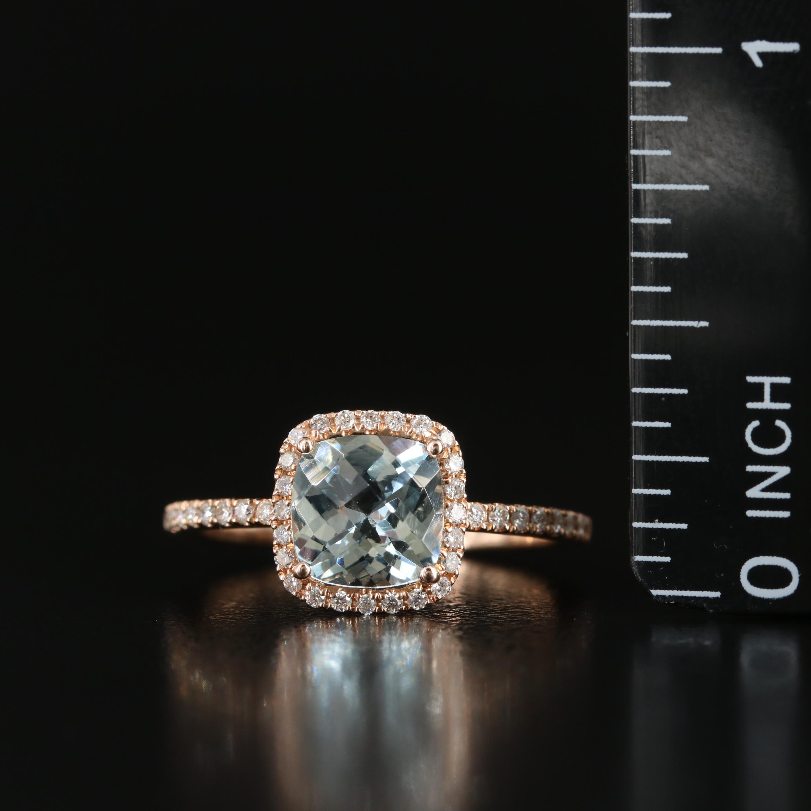 EFFY 14K Rose Gold Blue Aquamarine and Diamond Ring